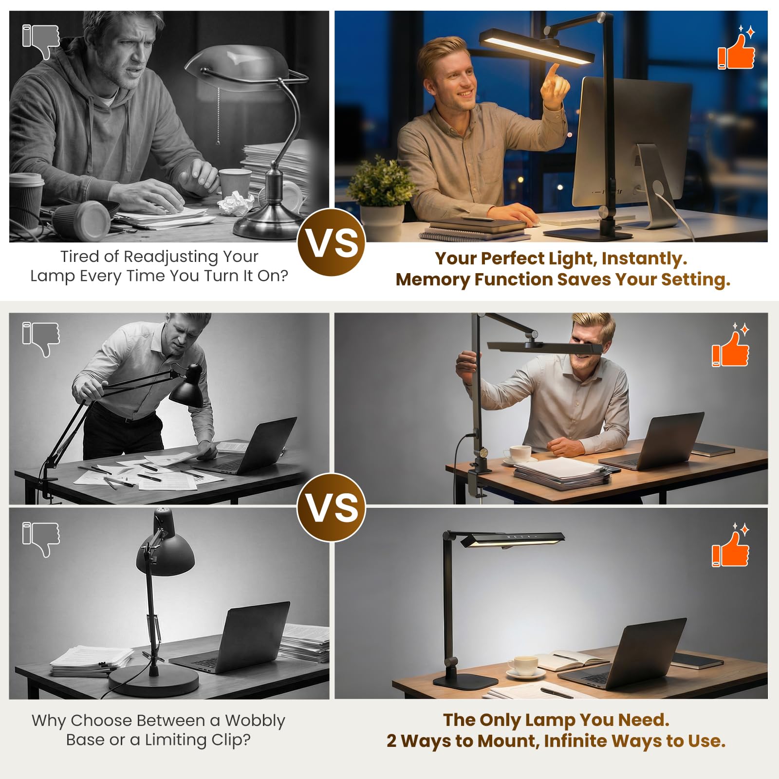 LIONVISON Lámpara Escritorio LED 5 Modos Color 10 Niveles Brillo | Luz LED Regulable con Brazo Flexible y Sistema Memoria - para Estudio, Oficina y Lectura
