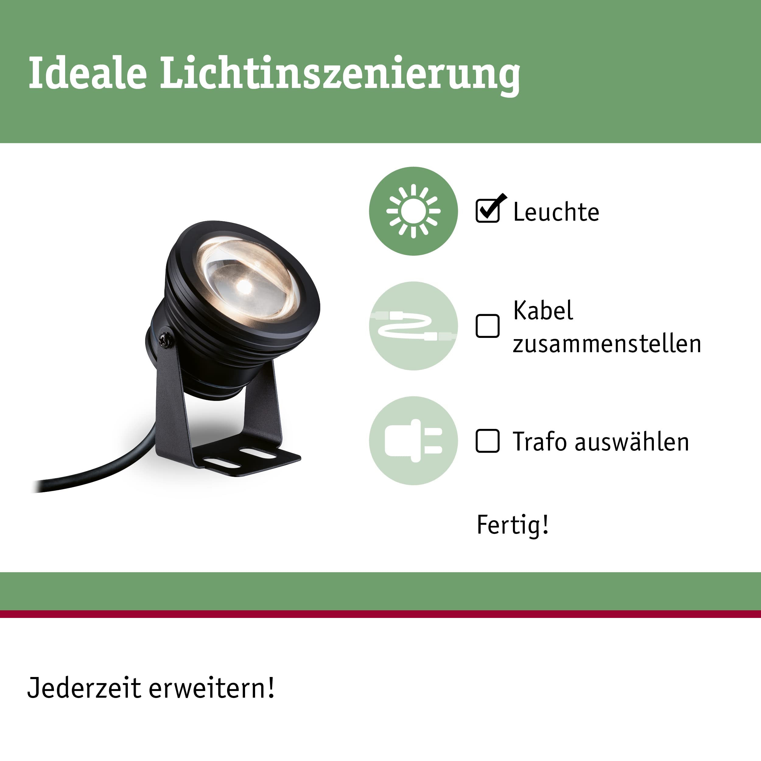 Paulmann Plug & Shine 94559 - Faretto LED per esterni, IP68, incl. 1 lampadina da 5 W, dimmerabile, bianco caldo e nero, in alluminio, 3000 K