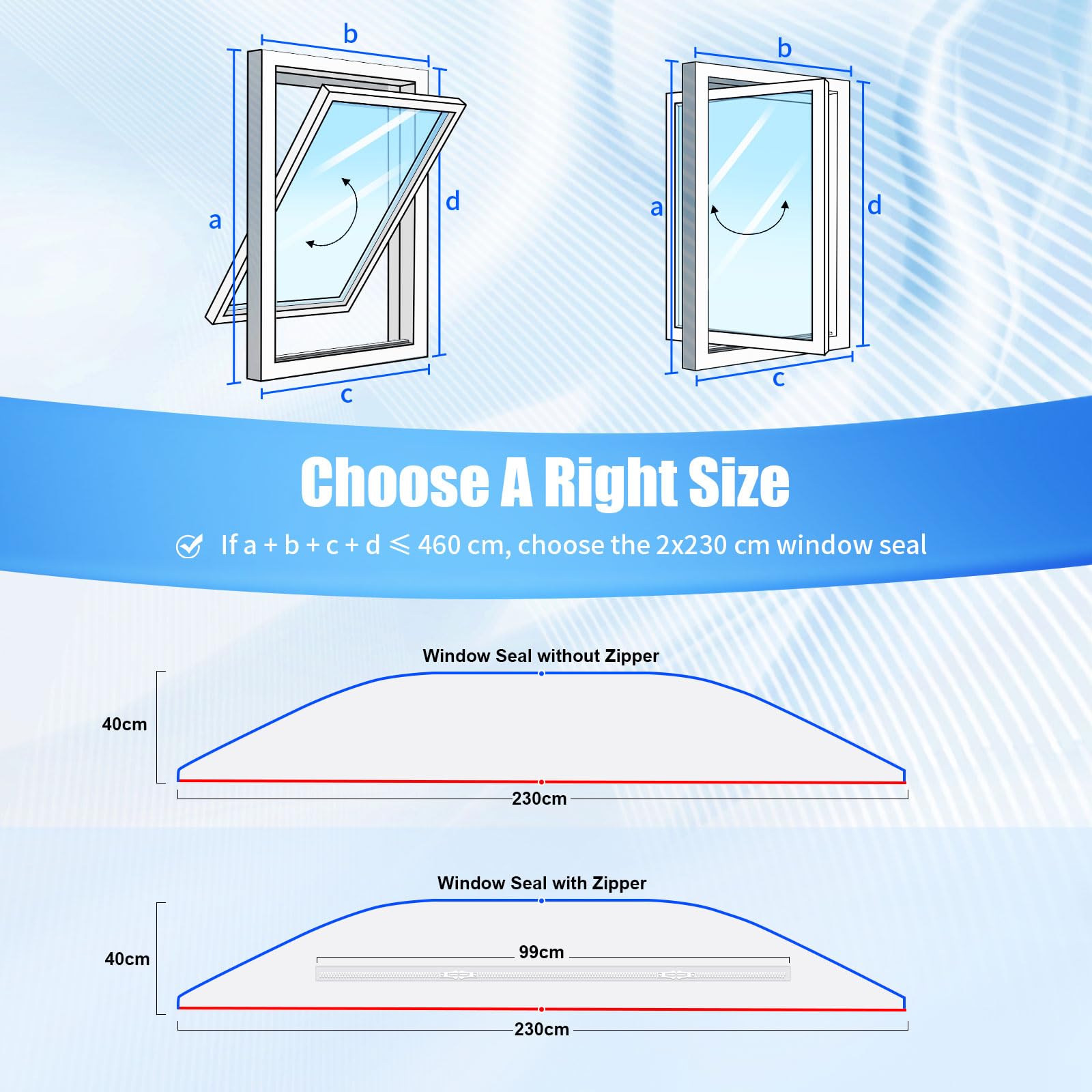AUGOLA Window Seal for Mobile Air Conditioners Hot Air Stop for Attaching to Swing Windows Air Conditioning Window Seal Roof Window for Max 460 cm Window Circumference 2 x 230 cm - Image 3