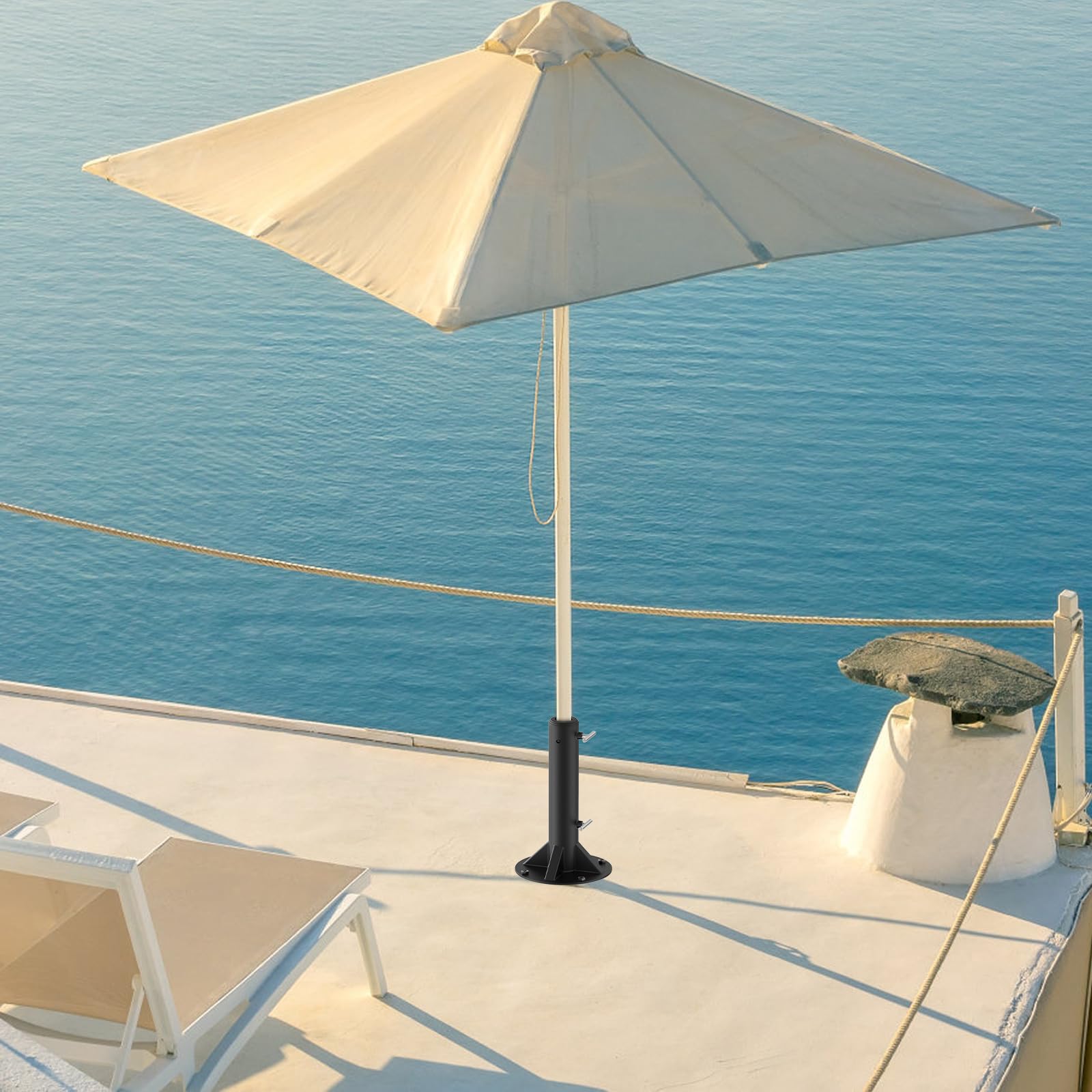 Dolibest Pied Parasol, Support de Tube de Parapluie Base Stable pour Parasol 30cm Hauteur avec 3 Douilles pour Poteaux de 3 à 5cm, Convient Aux Terrasses en BéTon ou Een Bois, Ronde