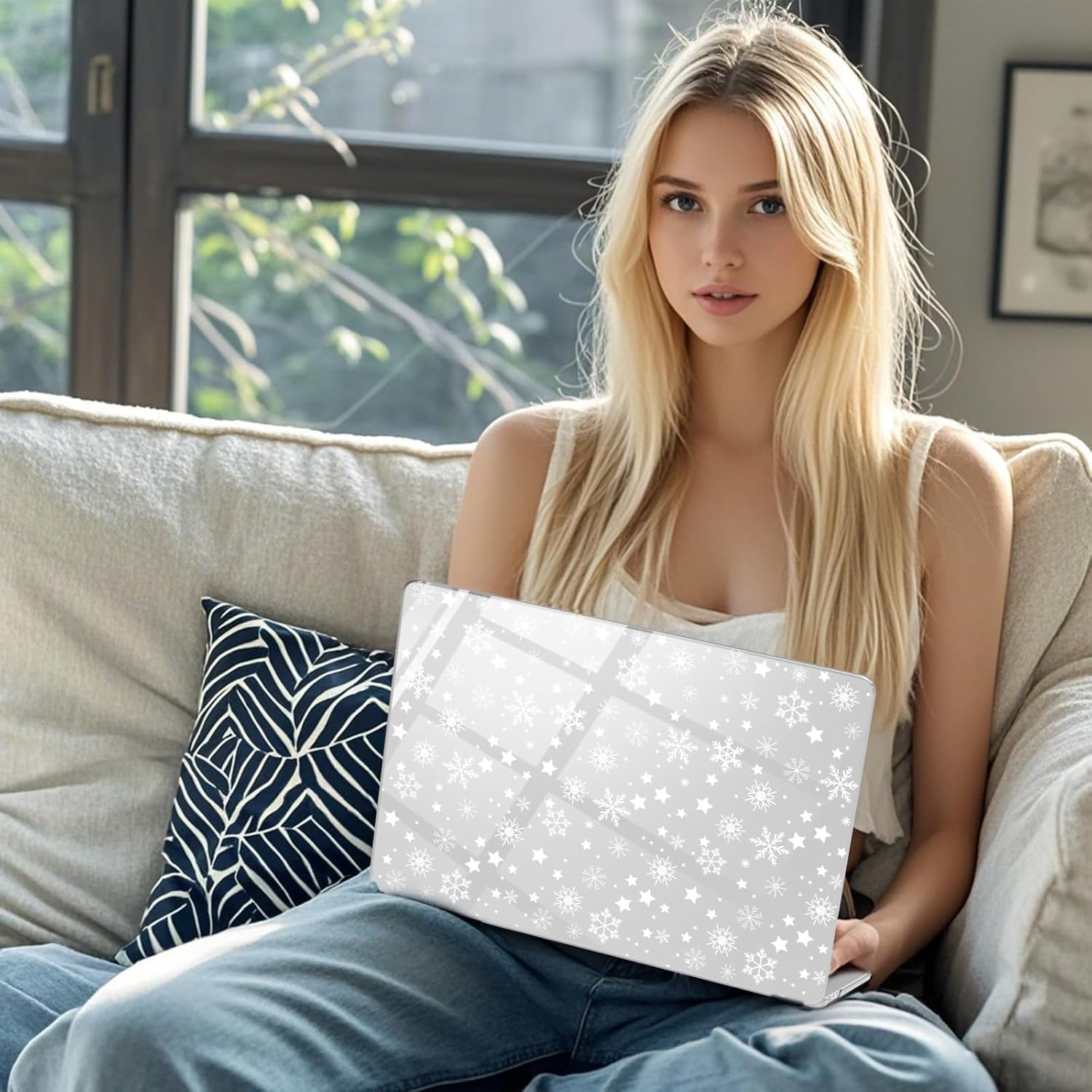 Compatible with MacBook Air 13.6 inch Case M5 M4 M3 M2 2026-2022 A3449 A3240 A3113 A2681 Release, Cute Christmas Winter Snowflake Protective Hard Shell Clear Cover for MacBook Air 13