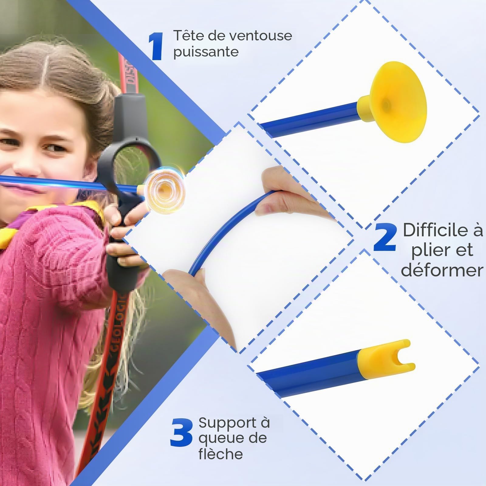 Remplacement Ventouse Flèches, 20 Flèches Plastique Ventouse Jouet avec Carquois, Accessoires de Tir à Larc, 42 cm, Enfants Tir À l'arc Ensemble Flèches pour Garçons et Filles