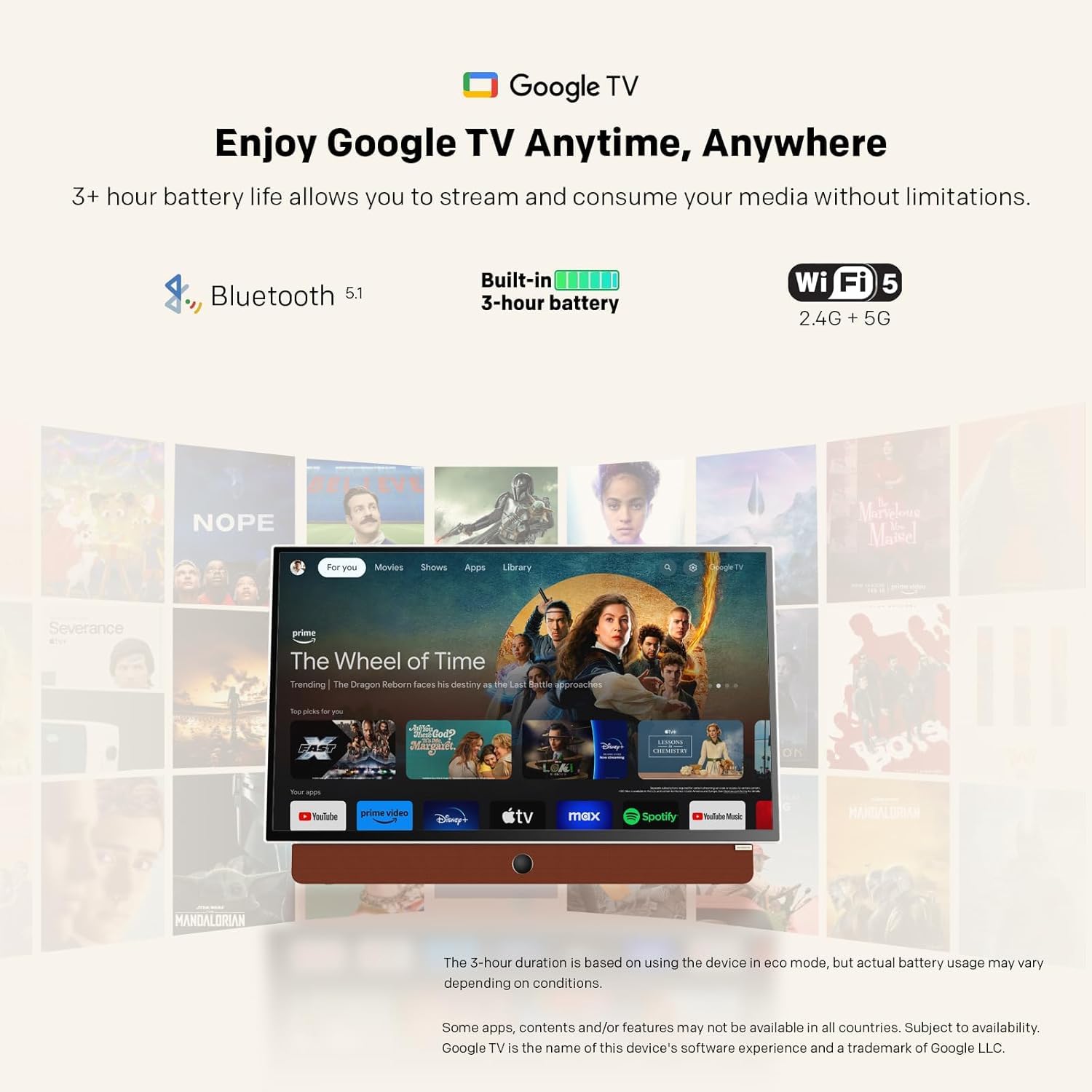 Skyworth Smart TV portatile da 24 pollici con custodia protettiva, TV esterna alimentata a batteria, 1080P FHD, Google TV, HDR10, Dolby Audio, Chromecast, ideale per lo sport, pacchetto Game Day