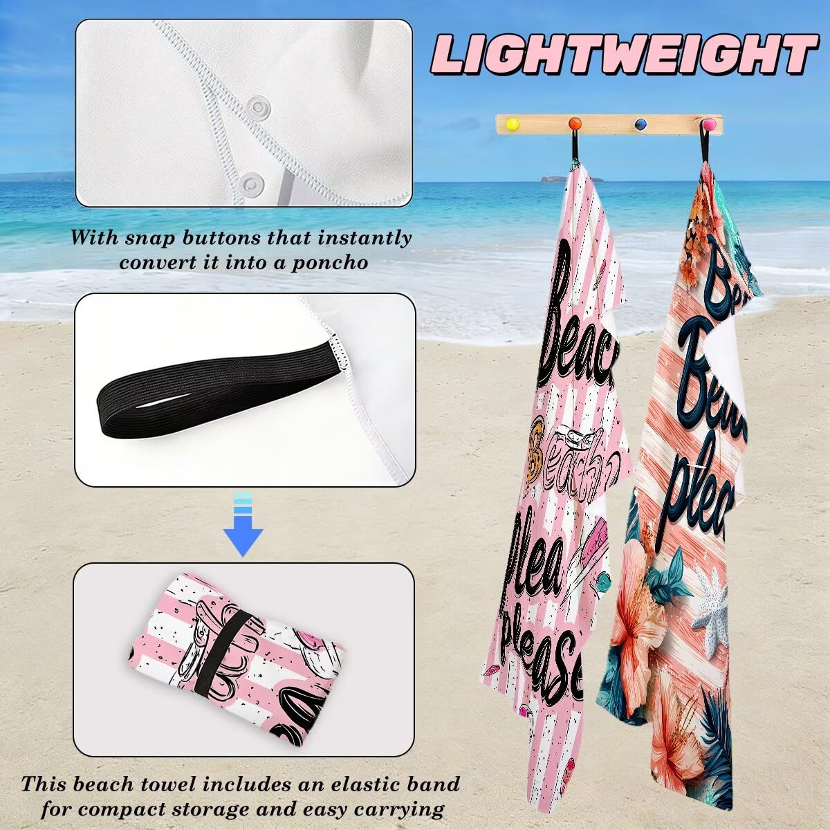Toalla Playa 80x160 cm, Toalla Gimnasio Microfibra Secado Rapido, Juego de 2 Antiarena Toallas de Playa, Ligera Compacta Toallas Microfibra Grande para Viaje, Regalo Hombre Regalo Mujer (Carta) -4485