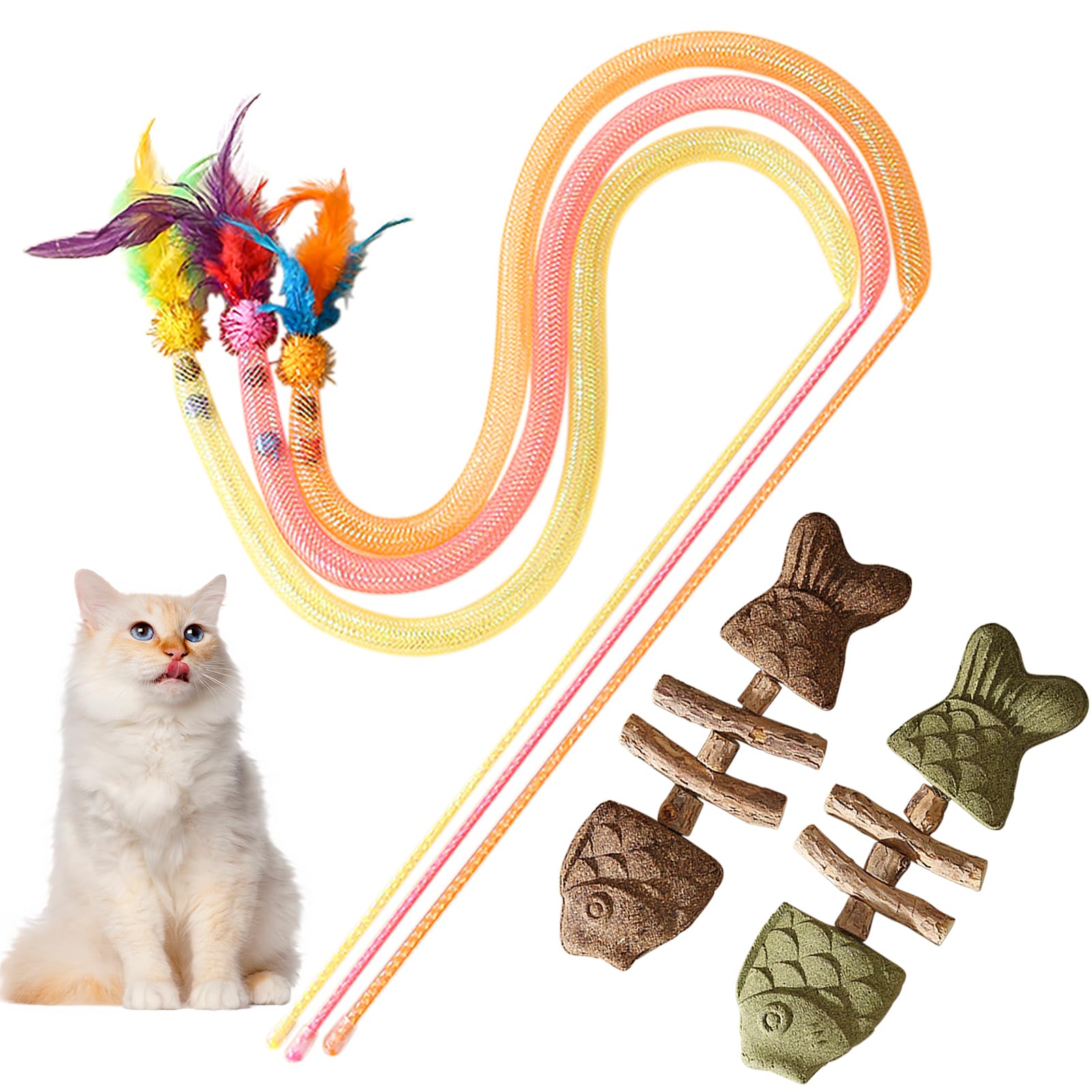 KIPTVO Catnip Toys for Indoor Cats Snaky Rope Kitten Spring Tube, Cat Grass Teething Stick, Safe Teeth Cleaning Chew