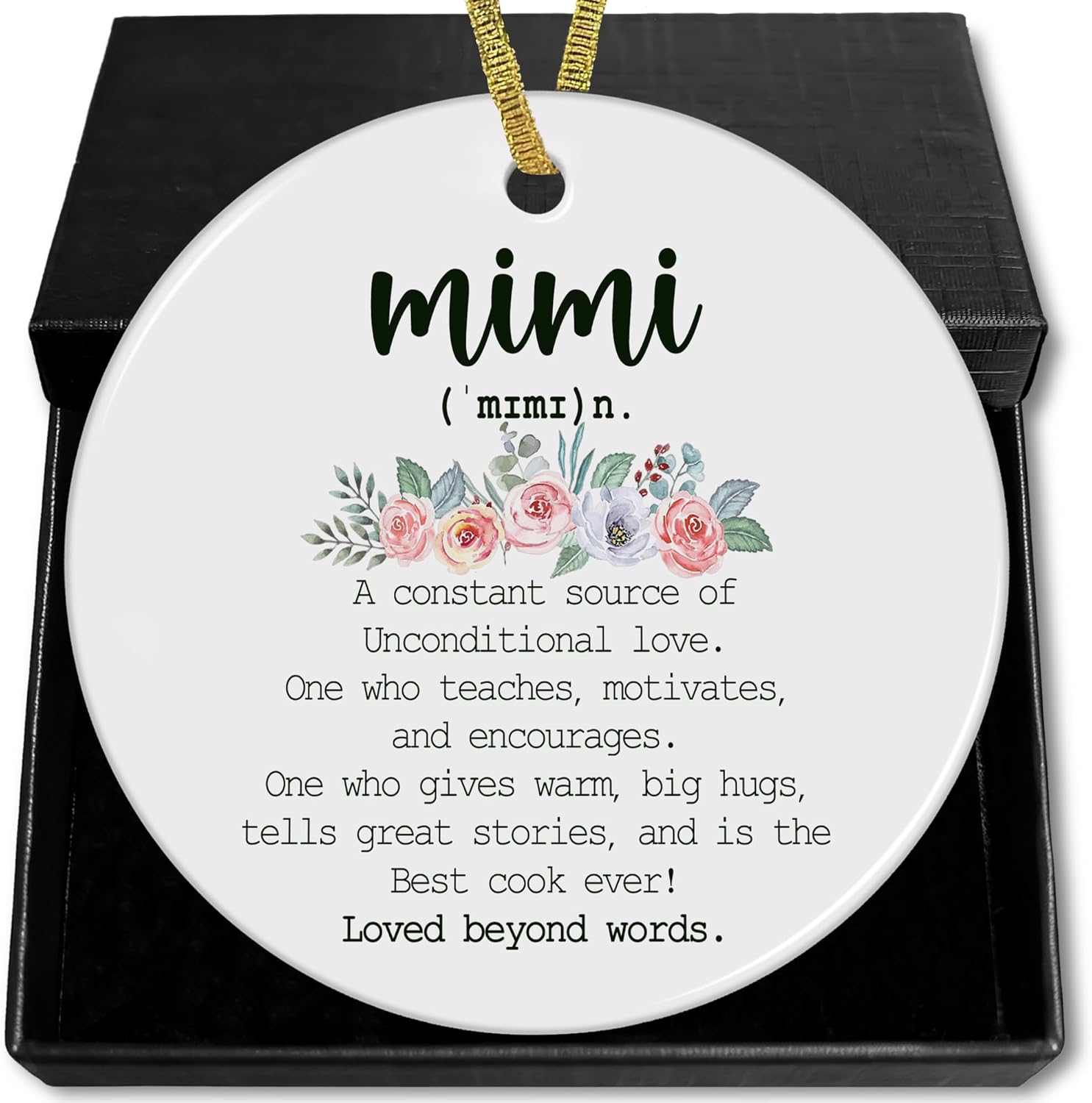 Mimi Definition Christmas Mothers Day Birthday Ceramic Ornaments Gifts for Mimi Women Grandma from Grandkids Grandson Granddaughter, Grandma Christmas Tree Haning Ornaments Decorations, 3x3In