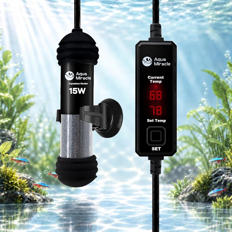 Aquecedor submersível para aquário AquaMiracle com display LED duplo, 15 W, modelo Y-818015