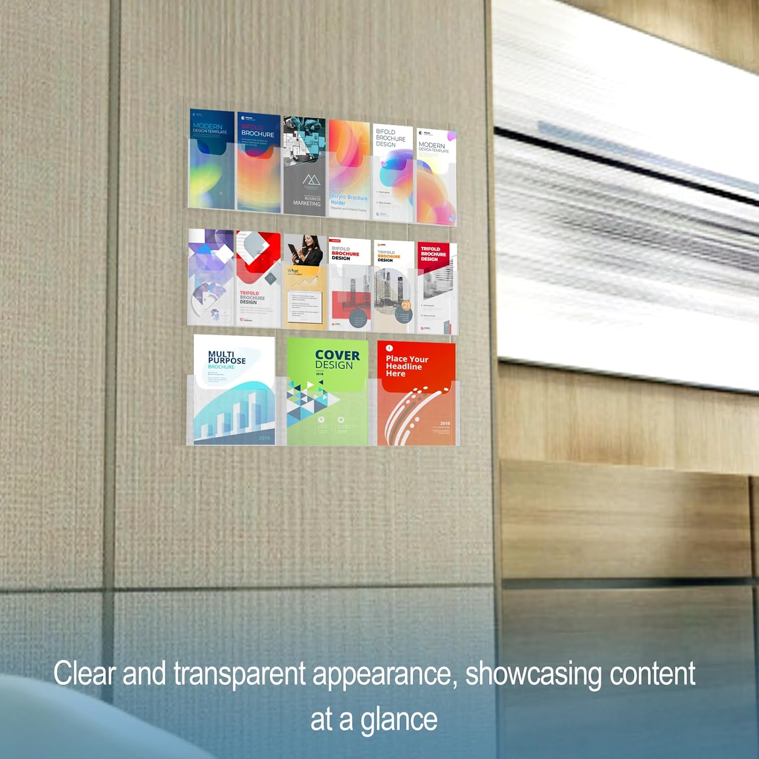 Acrylic Brochure Holder Wall Mount, Magazine and Pamphlet Display, Clear Literature Organizer Rack for 12 Pamphlets and 3 Magazines, Flyer Pamphlet Holder with Business Card Holders and Index Tabs