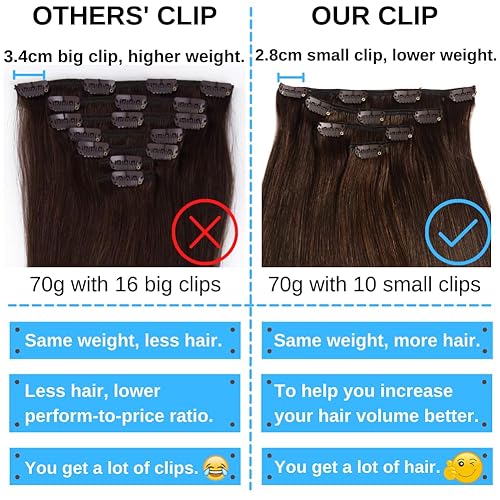 Miniatura 6 de Extensiones de pelo con clip, de 14 a 20 pulgadas, doble trama, 100% cabello natural Remy, calidad grado 7A, grueso, largo, suave, sedoso, recto, 4