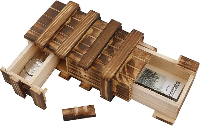 Aoliandatong Magic Puzzle Box Wooden Secret Puzzle Box, Brain Teasers Box Mystery Gift Box with 2 Large Secret Compartments for Money Gifts Vouchers Jewellery Birthday Gift