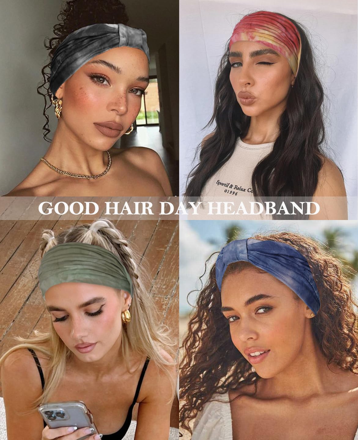 Artilady Diademas anchas para mujer, teñido anudado, turbante bohemio, bandas para el cabello anudadas, suaves, elásticas, antideslizantes, accesorios para el cabello, 6 unidades
