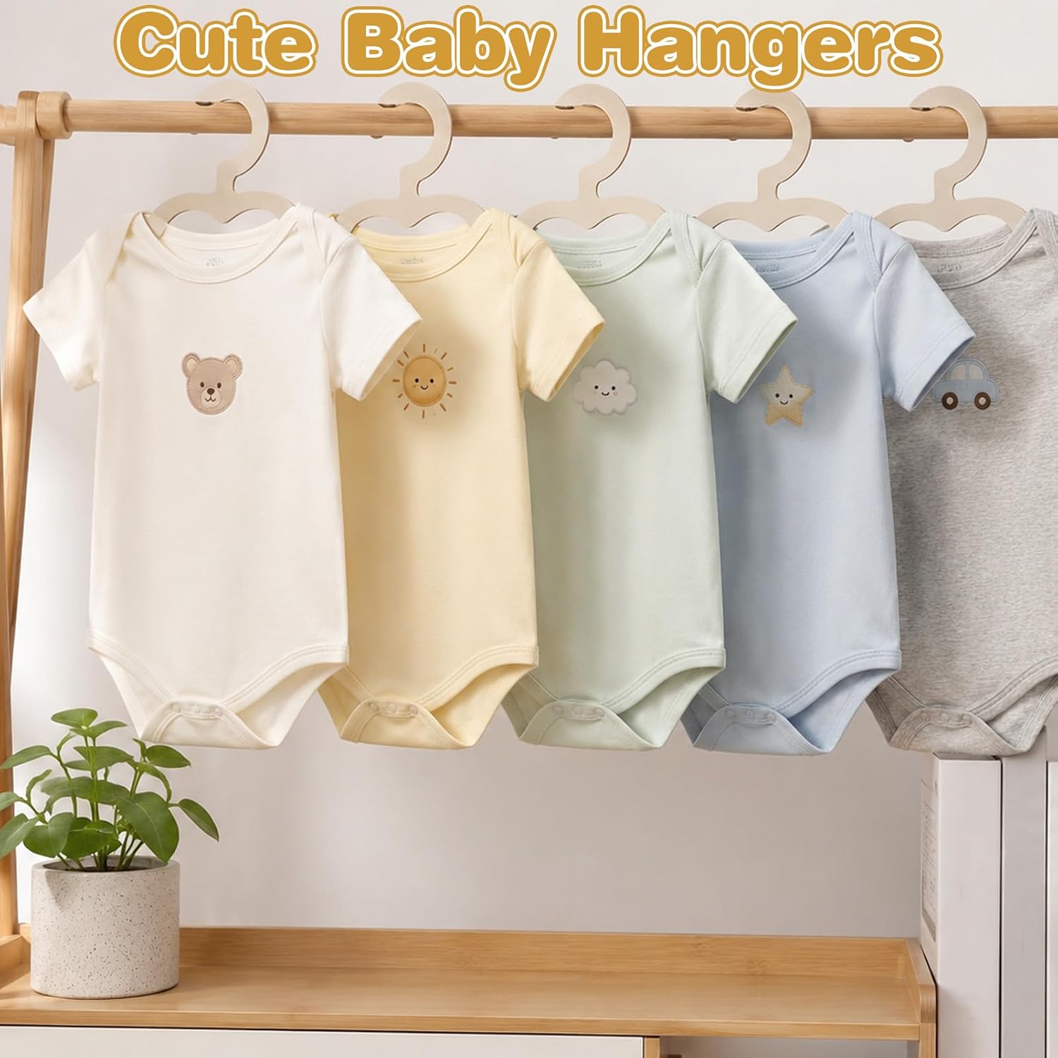 12 Pcs Wooden Baby Hangers, Cute Cloud Shape Wood Clothes Hanger, 8.6 Inch Anti-Slip Coat Hangers for Kids Toddlers Children Infant for Closet Coat Pants Clothing Storage