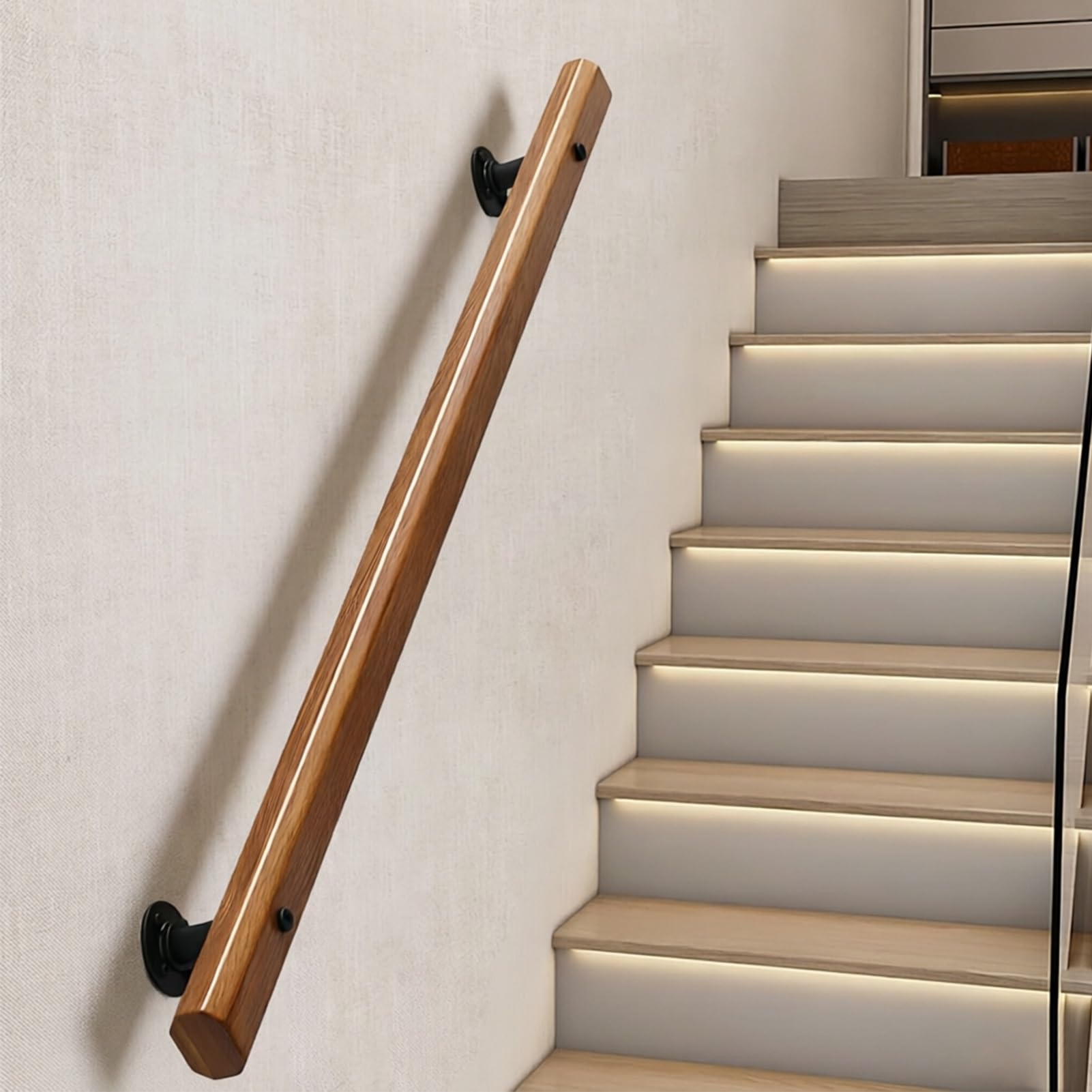 Wood Wall Handrail (1ft-15ft) - Sturdy Banister for Stairs, Porch and Corridor - Versatile Safety Grab Bar(14ft/420cm)