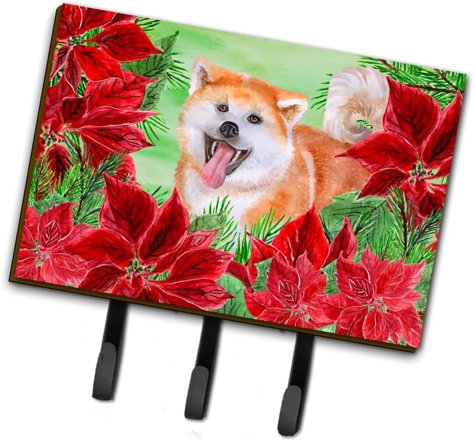 Caroline's Treasures CK1351TH68 Akita Poinsettias Wall Hook, Multicolor, Triple
