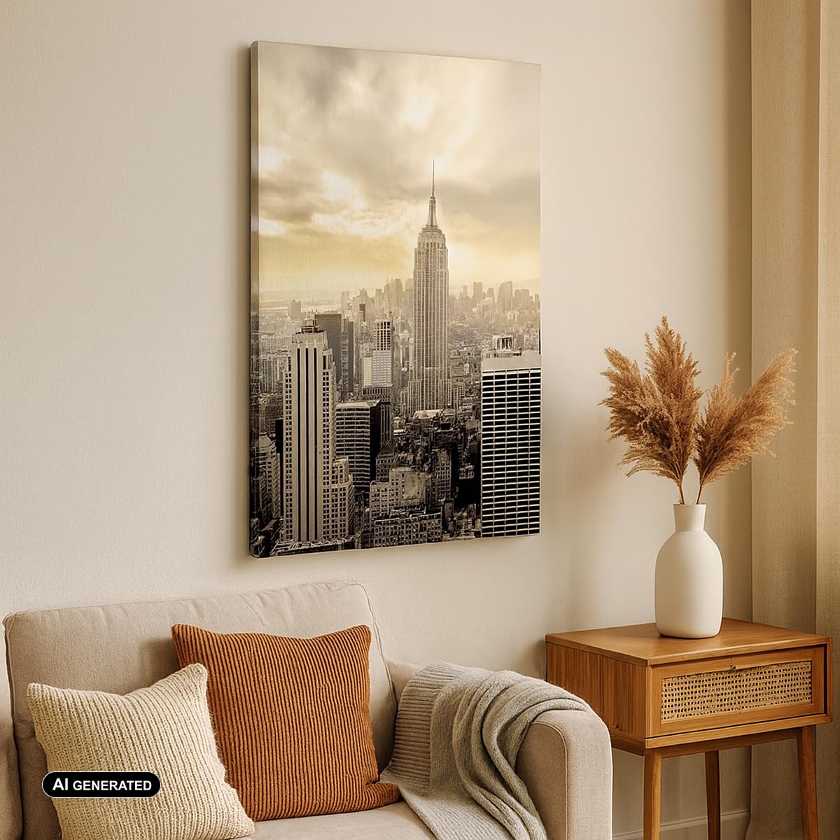 Cuadro Decorativo 55x100 cm Moderno Vertical Arquitectura Ciudades - 2630 | Nueva York Ciudad Rascacielos Cuadro sobre Lienzo Grande Arte mural Decoración del Hogar Salón Dormitorio Cocina