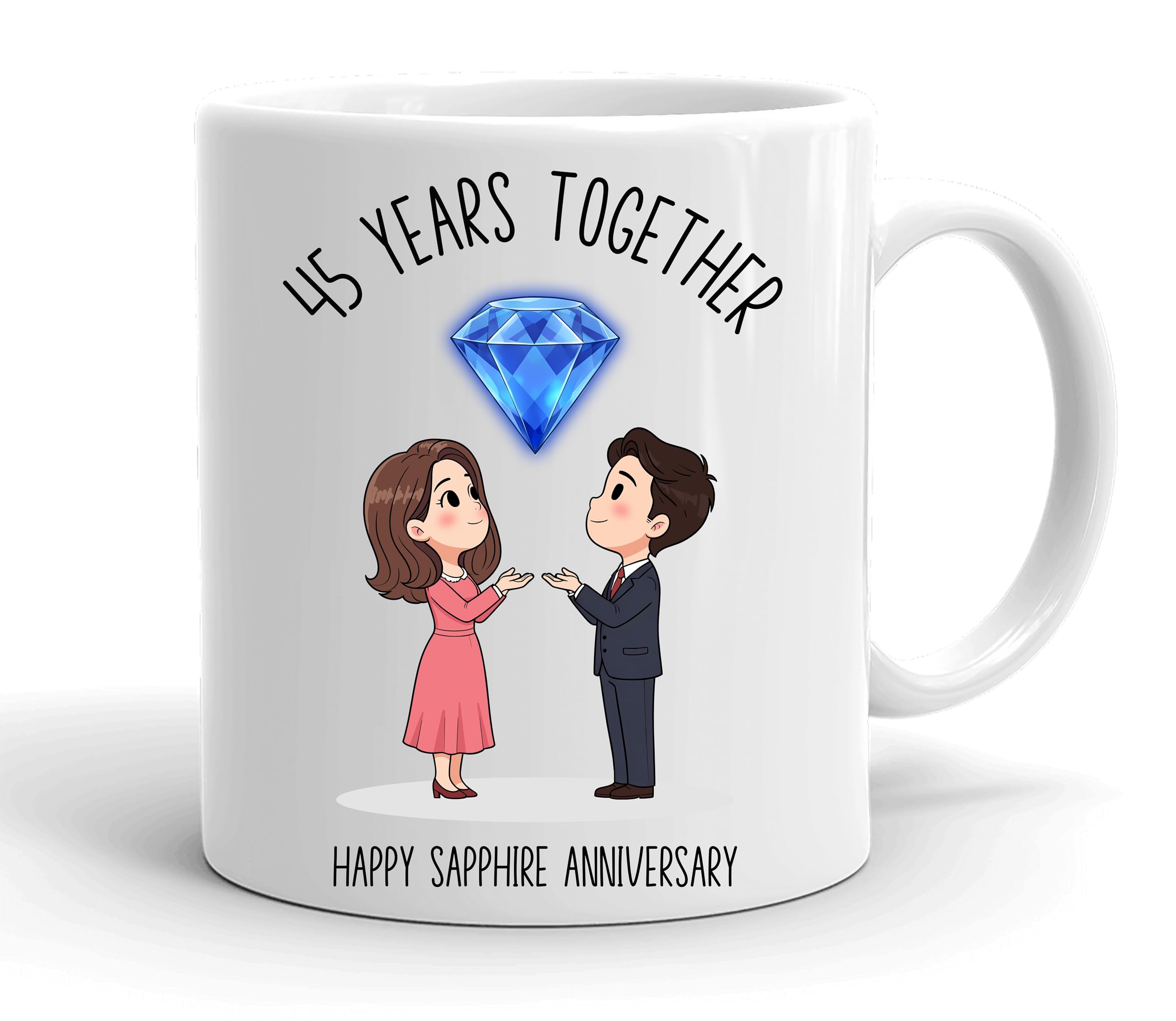 VIROSA 45 Years Sapphire Anniversary Mug – 11oz Ceramic Coffee Cup Gift for Husband, Wife, Couples – Forty-Fifth Wedding Anniversary Present Idea, Romantic Keepsake — image 1