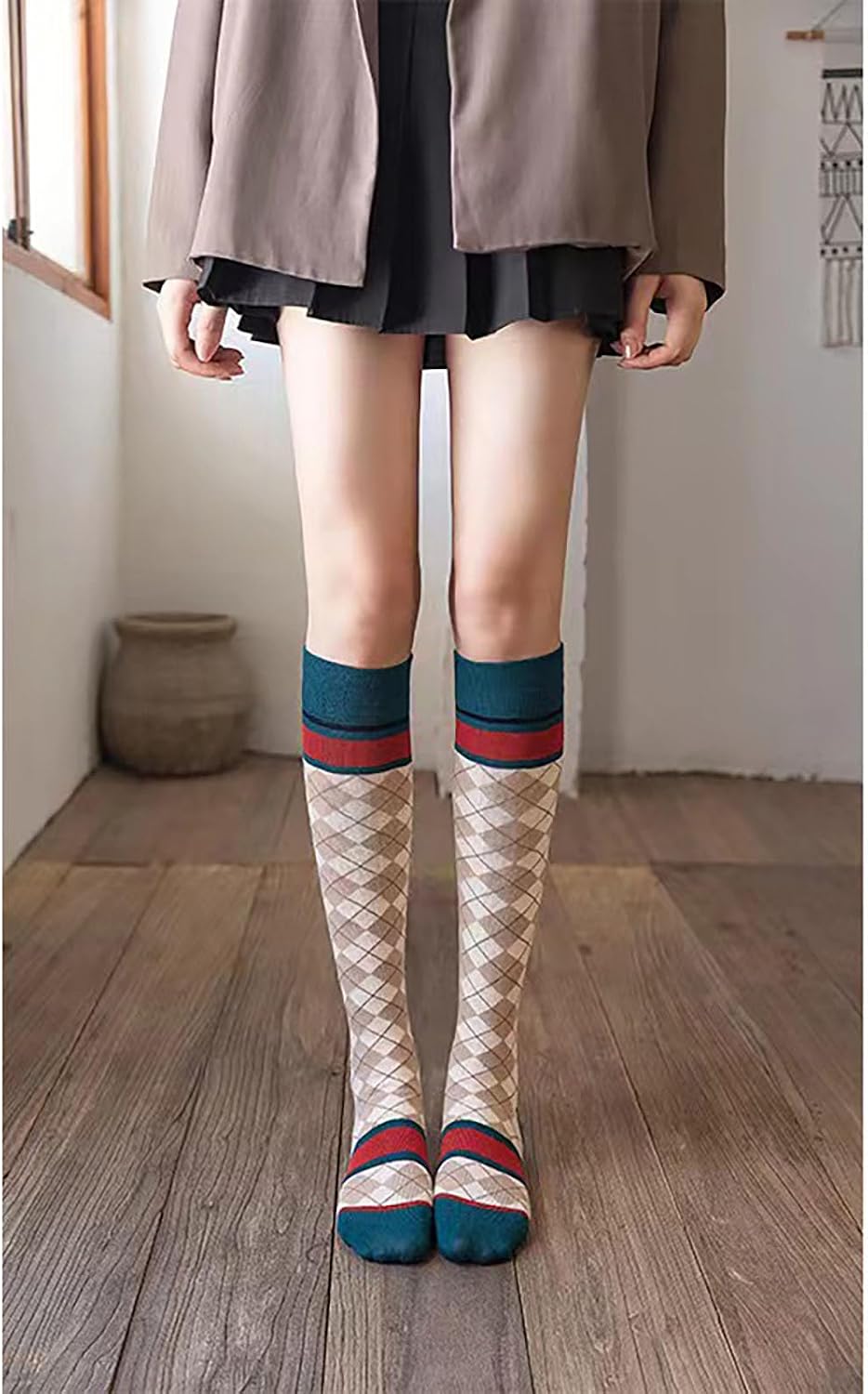 2 Pairs Womens Girls Cotton long Socks Vintage Patterned Crew Socks Schlool Dress Socks Sport Socks Clearance， Last Chance， Limited Stock (Style-5)