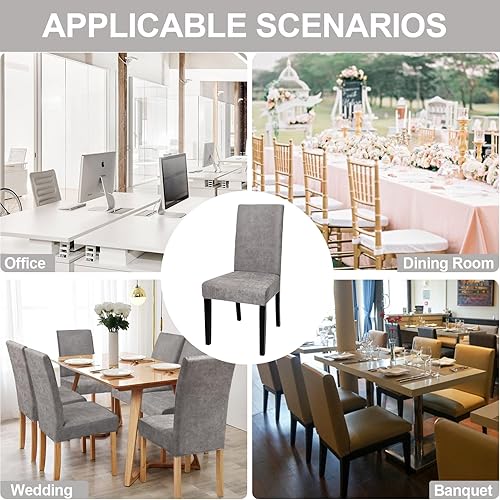 Miniatura 9 de Alishomtll Juego de 6 fundas para sillas de comedor, de gamuza sintética, universales, elásticas, lavables, extraíbles, de piel de gamuza para