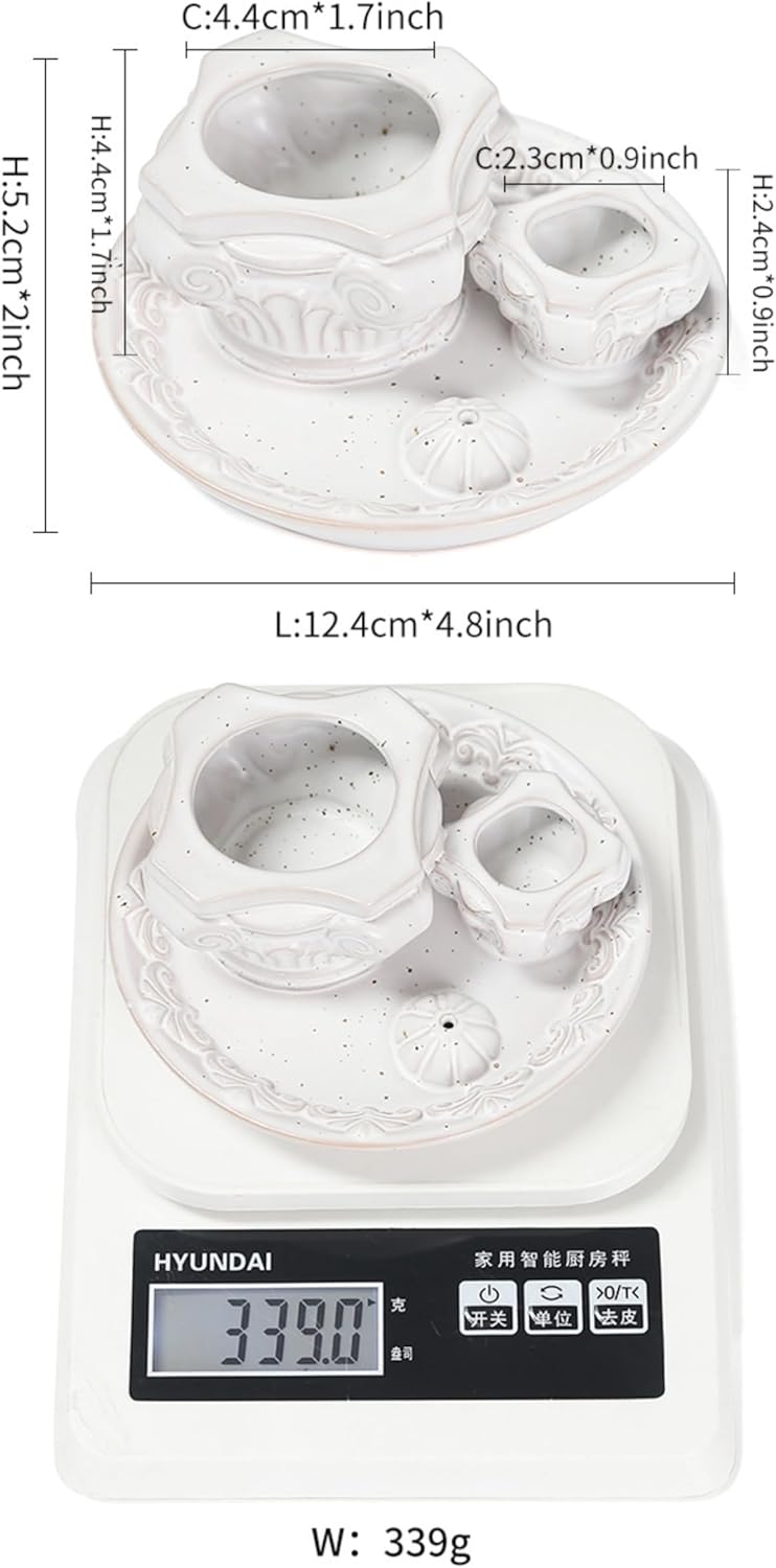 4-in-1 Ceramic Incense Holder & Ash Catcher Tray, Multi-Functional Design for Sage, Palo Santo, Incense Sticks, and Candles- Elegant White Tray for Meditation, Yoga and Home Decor