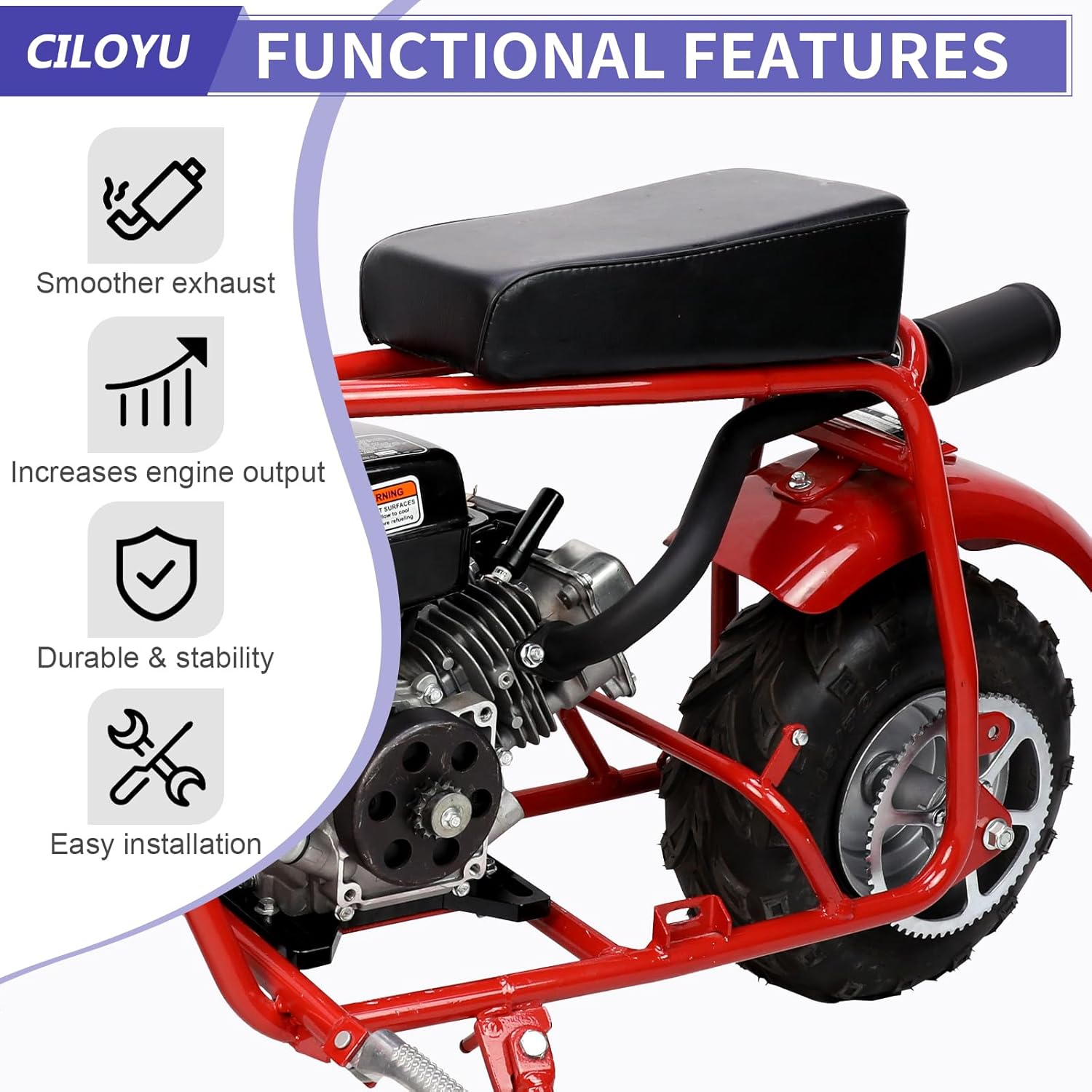 Central Long Mini Bike Exhaust Header Pipe with Muffler Kit Compatible with GMB100 Coleman CT100U 79cc 3HP Engine 154F 3.0HP Predator 98cc 99cc GPS Rascal 98 Lite Minibike Parts Black