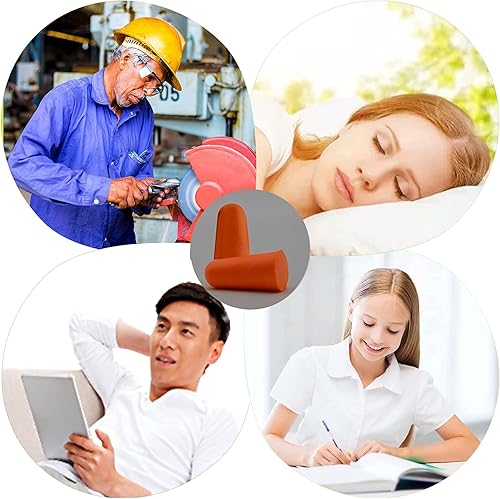 Vista 25 de Tapones para los oídos para cancelación de ruido para dormir, tapones para los oídos de espuma suave NRR de 33 dB más altos, auriculares de Naranja