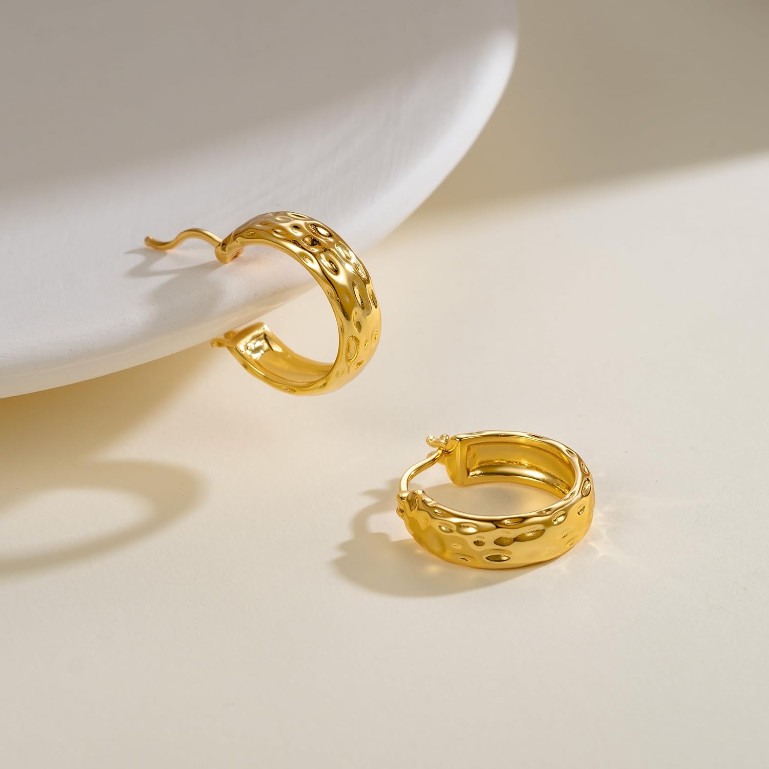 Gold Hoop Earrings for Women 14K Gold Hoop Earrings for Women Hoops Earring for Womens Hypoallergenic Stunning Water-Ripple Pattern Dainty Hoops Earring for Womens 20mm - Image 7