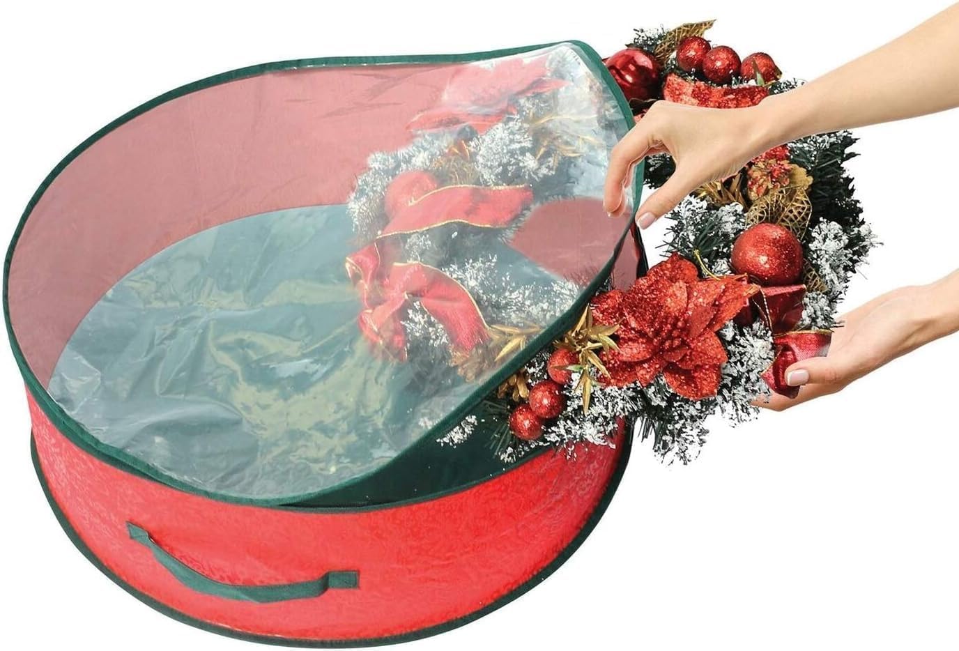 SKYTE® Premium Luxury Red Christmas Xmas Wreath Storage Bag Decoration Case With Clear Zip, Cover Enables to Easily Identify the Contents, wide opening, 60 x 20cm