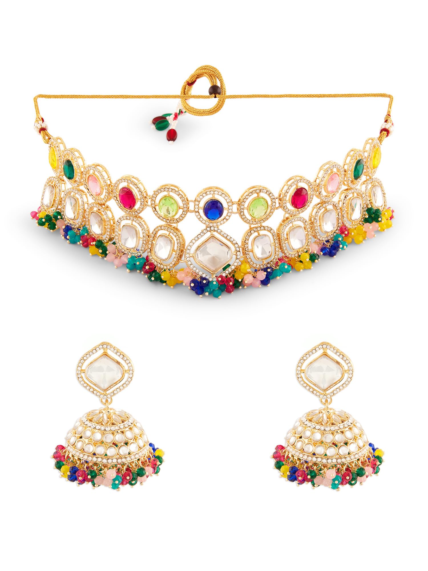 ZAVERI PEARLS Multicolor Cluster Beads Stones Dazzling Austrian Diamonds Choker Necklace & Earring Set For Women-ZPFK18091 (B0D3GVLB41) Amazon Price History, Amazon Price Tracker