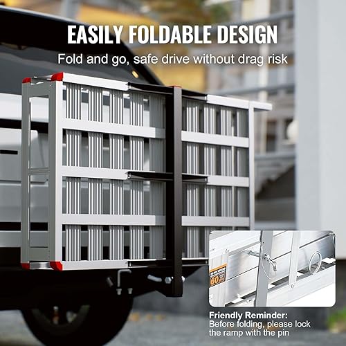 Miniatura 4 de VEVOR - Soporte de carga con montaje de enganche para scooter de movilidad de 500 lb con rampa plegable, correa, estabilizador y canasta de