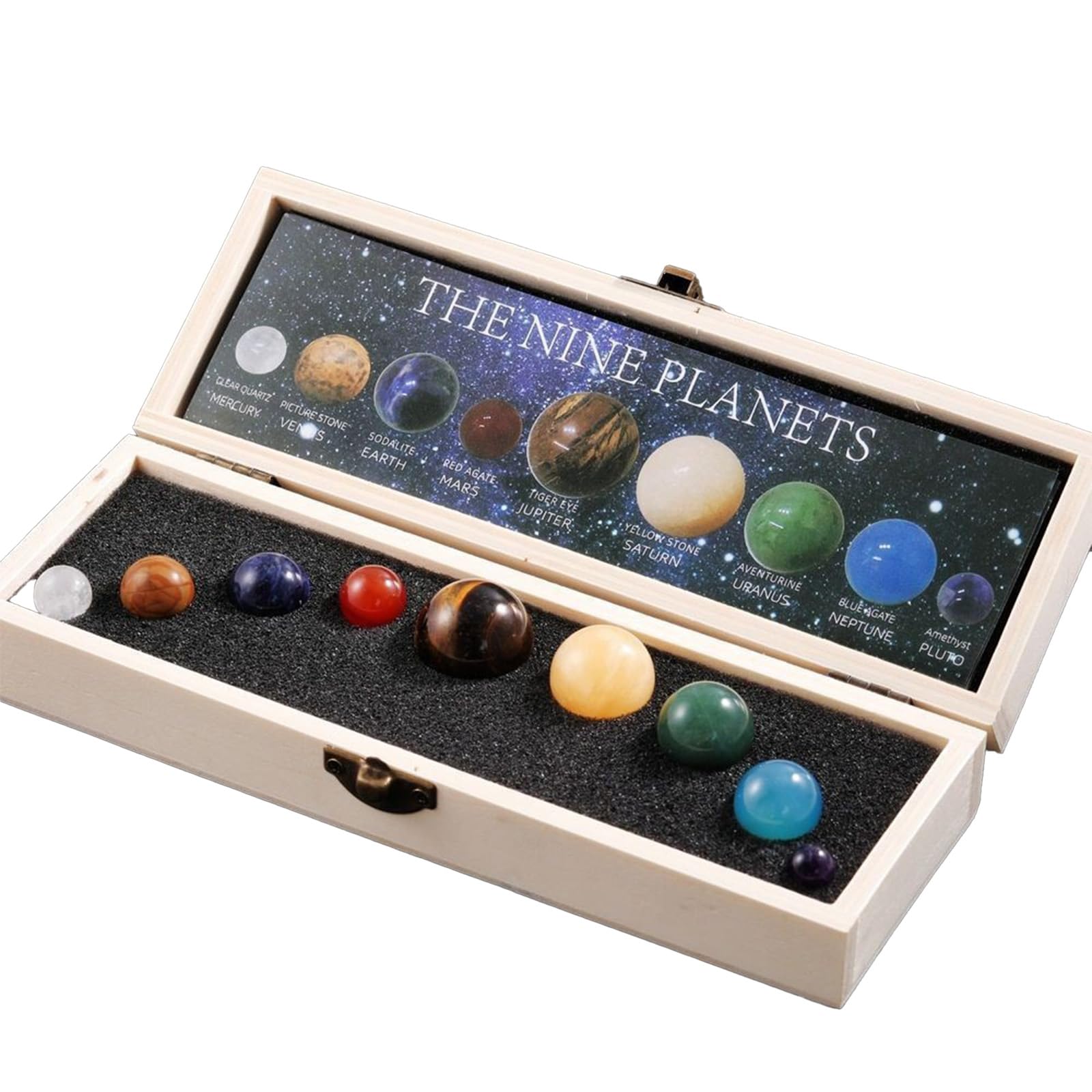 Ligynotu Solar System Model with 9 Planets Crystal Ball Wooden Gift Box