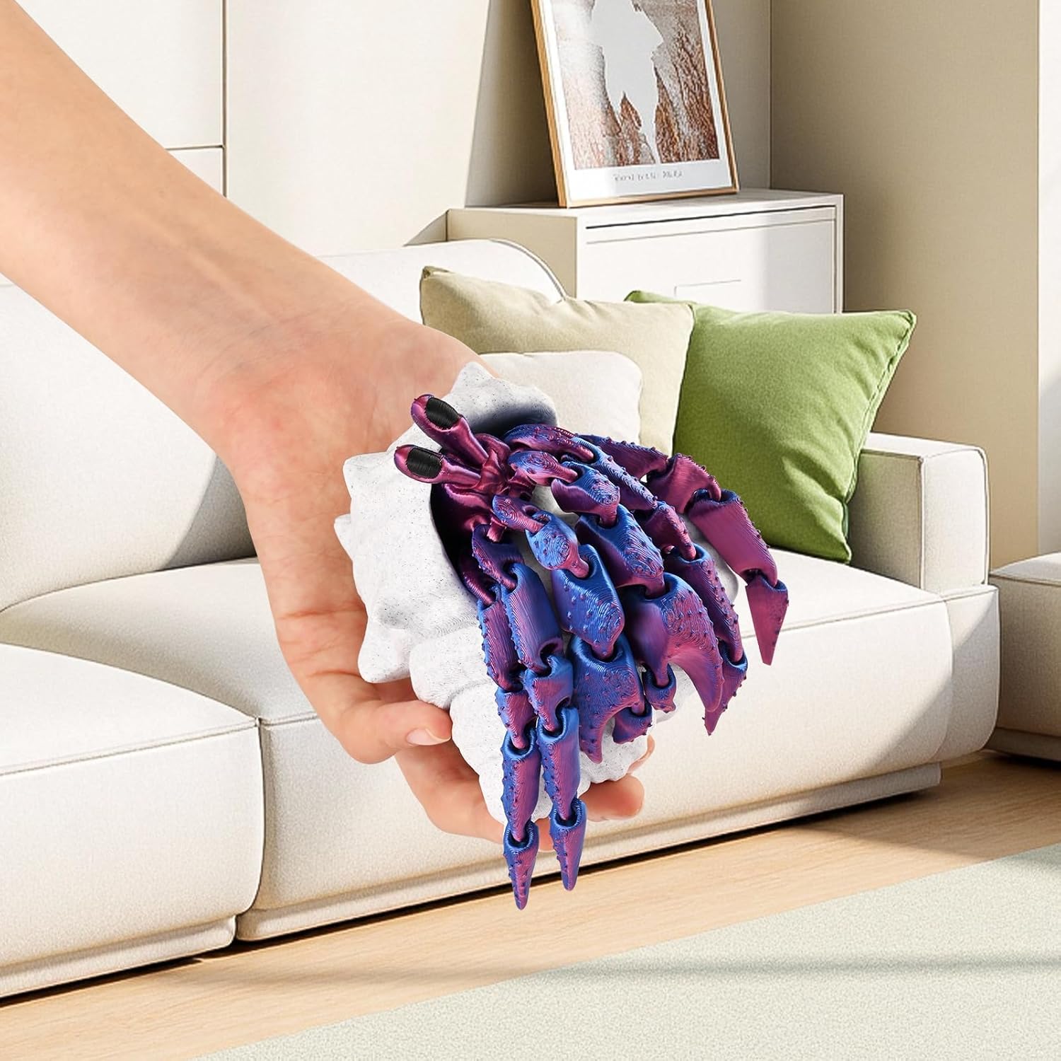 GemmiCho 3D Printed Animals, 7.8" 3D Printed Hermit Crab with Shell, 3D Printed Toys for Stress Relief, Animals Figurines Fidget Crab Toy for Boys Kids Teen 5-7 4-6 8-12 (Purple)