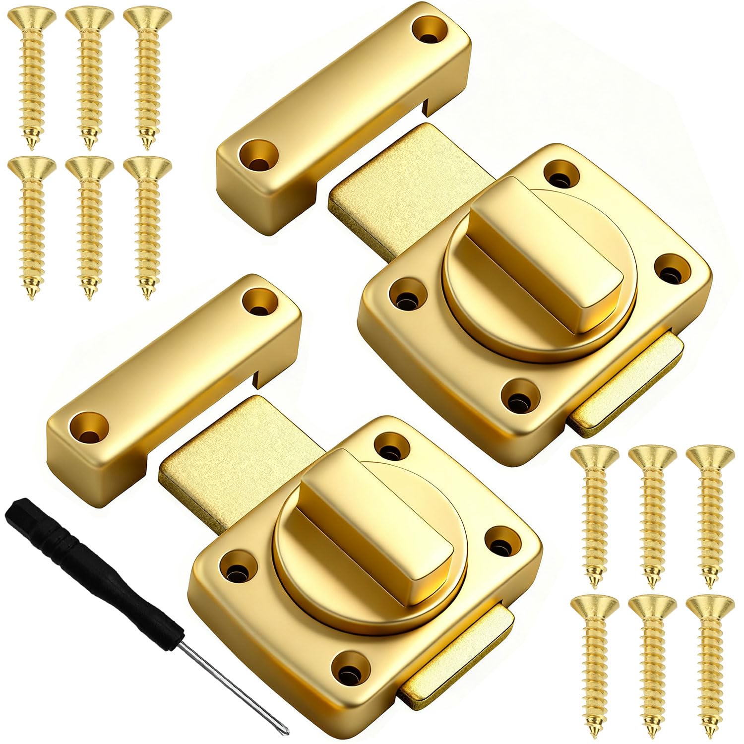 Wopanxye 2pcs Bathroom Rotate Latch, Interior Bolt Latch Lock, Zinc Alloy Double-Sided Door Lock, for Pet Door, Closet, Bedroom, Cupboard, Wine Cabinet, Fence (Bright Gold)