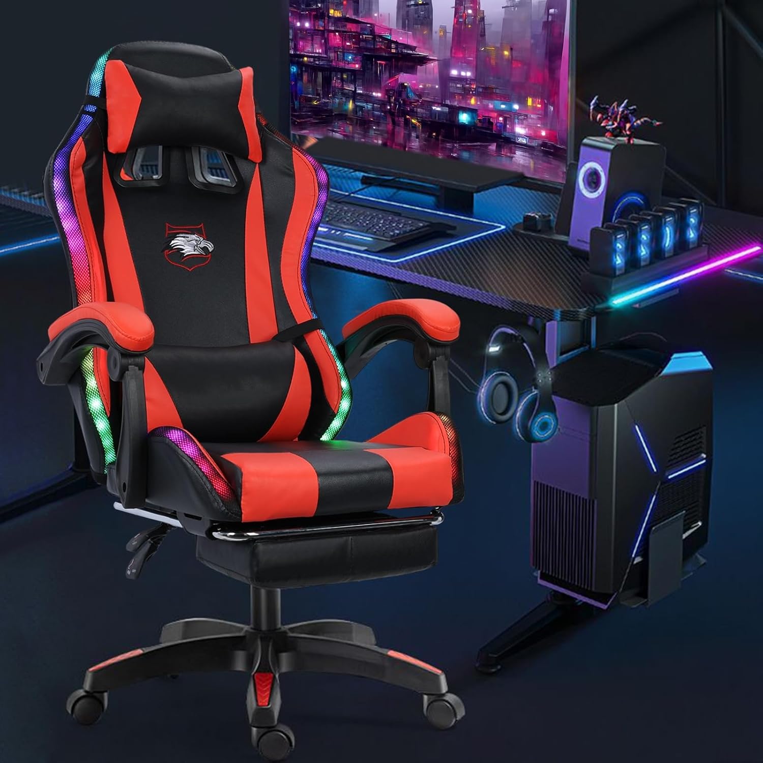 Ubuy Gaming Chair With Speakers And Led Lights FZYUAN Ergonomic
