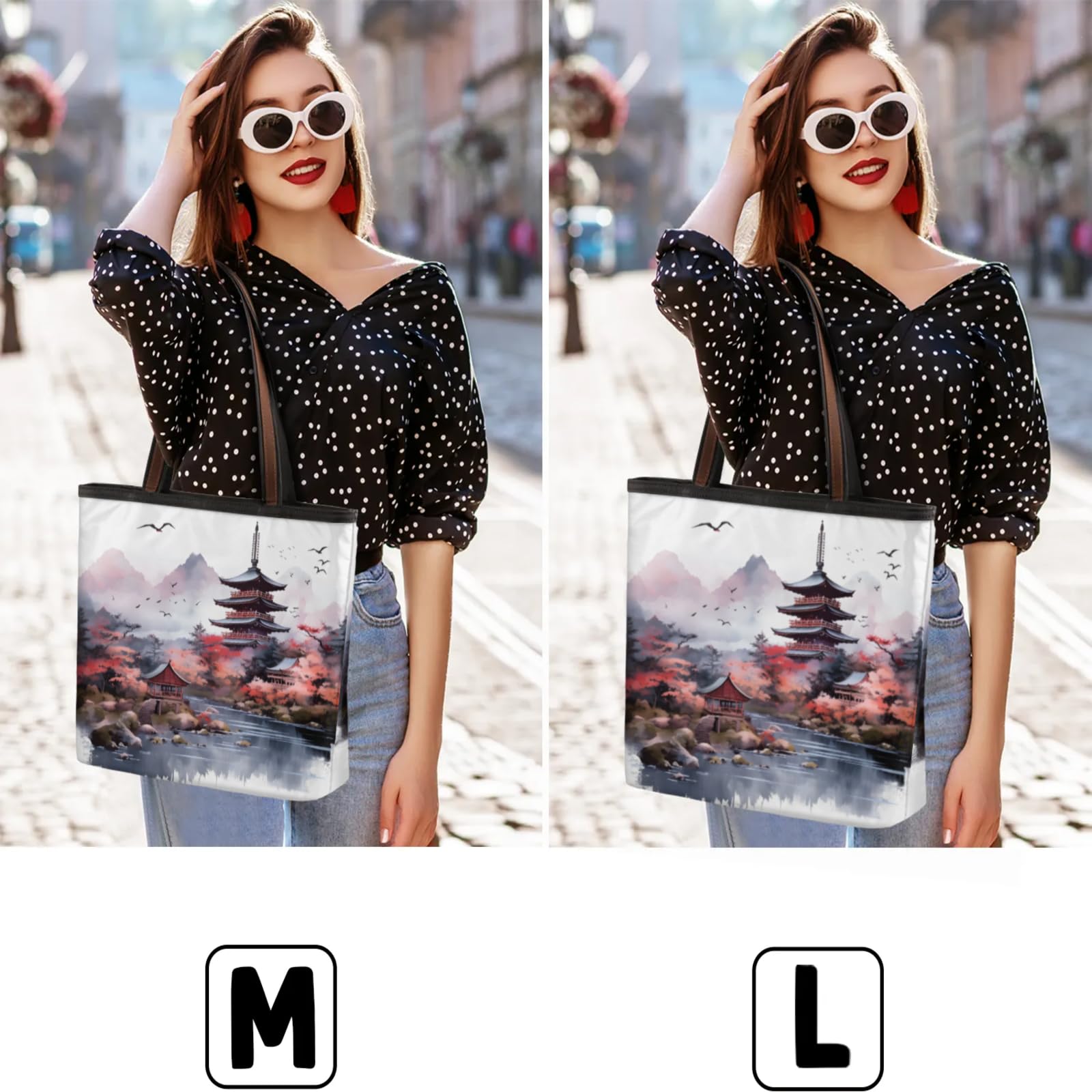 Beautiful Scenic Tower Tote Bag Multi Pocket Zippered Beach Bag Lightweight Waterproof Handbag for Women Men Work Gym Travel Swimming Yoga Grocery Shopping L