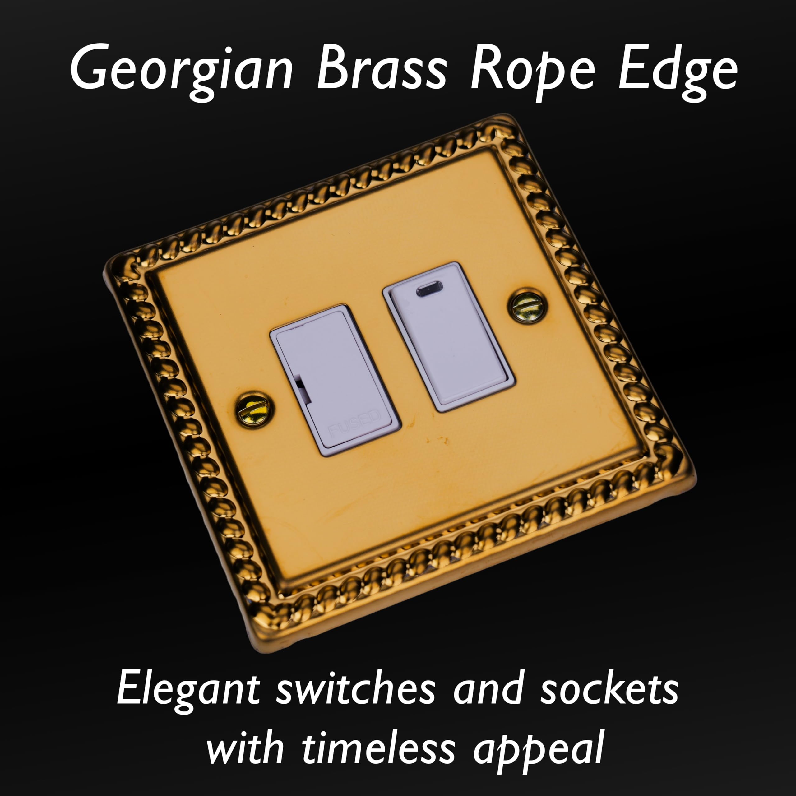 Varilight Switched Fused Spur With Neon - Classic Georgian Brass With White Insert, XG6NW, 95x95x30mm - Image 3