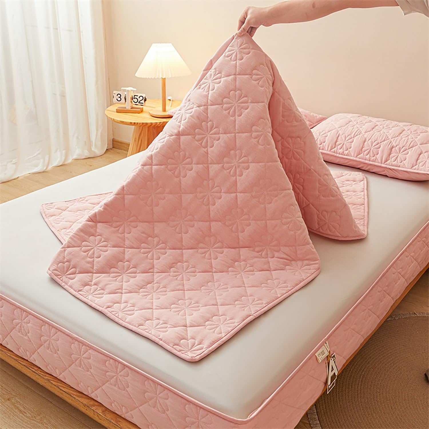 Coprimaterasso con Cerniera - Fodera Materasso Trapuntato, Imbottito, 80x190/90x190/120x190/140x200/160x190 cm, Personalizzabile, Protettivo e Respirante(Rosa,120x190+15cm)