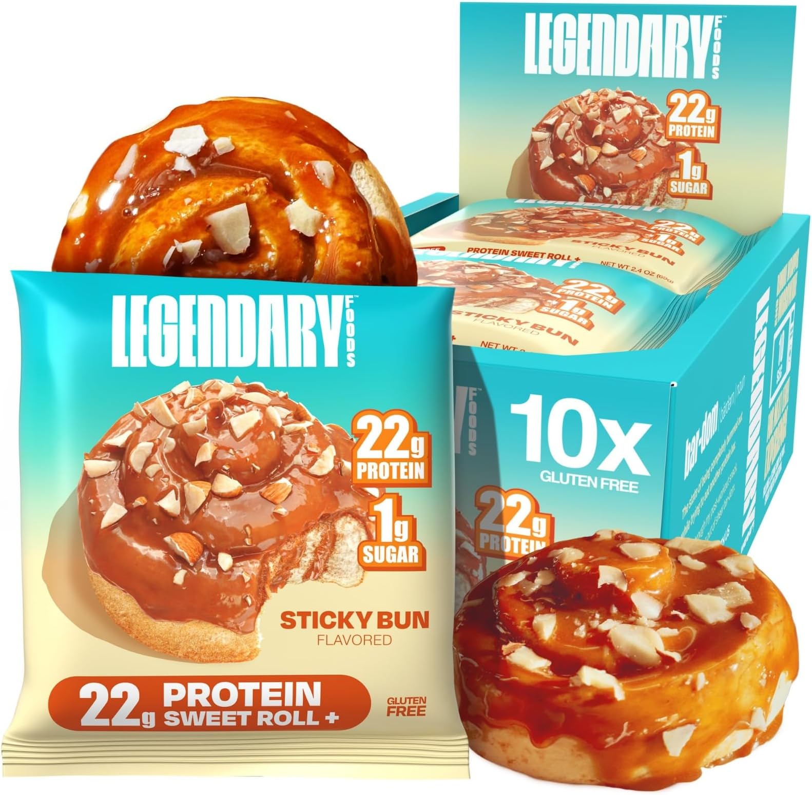 Cinnamon Roll 22g Protein Bars – Gluten-Free, Low Carb Meal Option – Sweet Zero Sugar Snack, Keto-Friendly – 10-Pack High Protein Pre- or Post-Workout Nutrition Bars - Sticky Bun