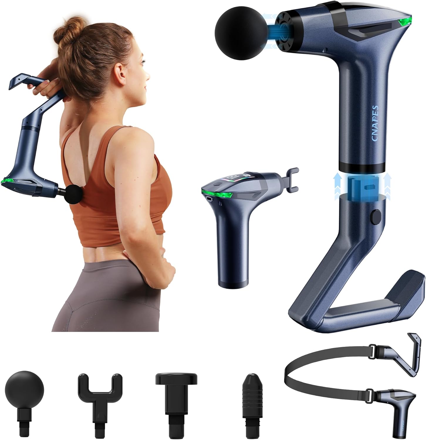 3-in-1 Percussion Massage Gun with Extension Handle - Detachable Muscle Massage Gun Deep Tissue for Back, Neck, Shoulder, Arms, Thigh Pain Relief, 12 Speeds 4 Heads, Portable for Home, Gym, Office