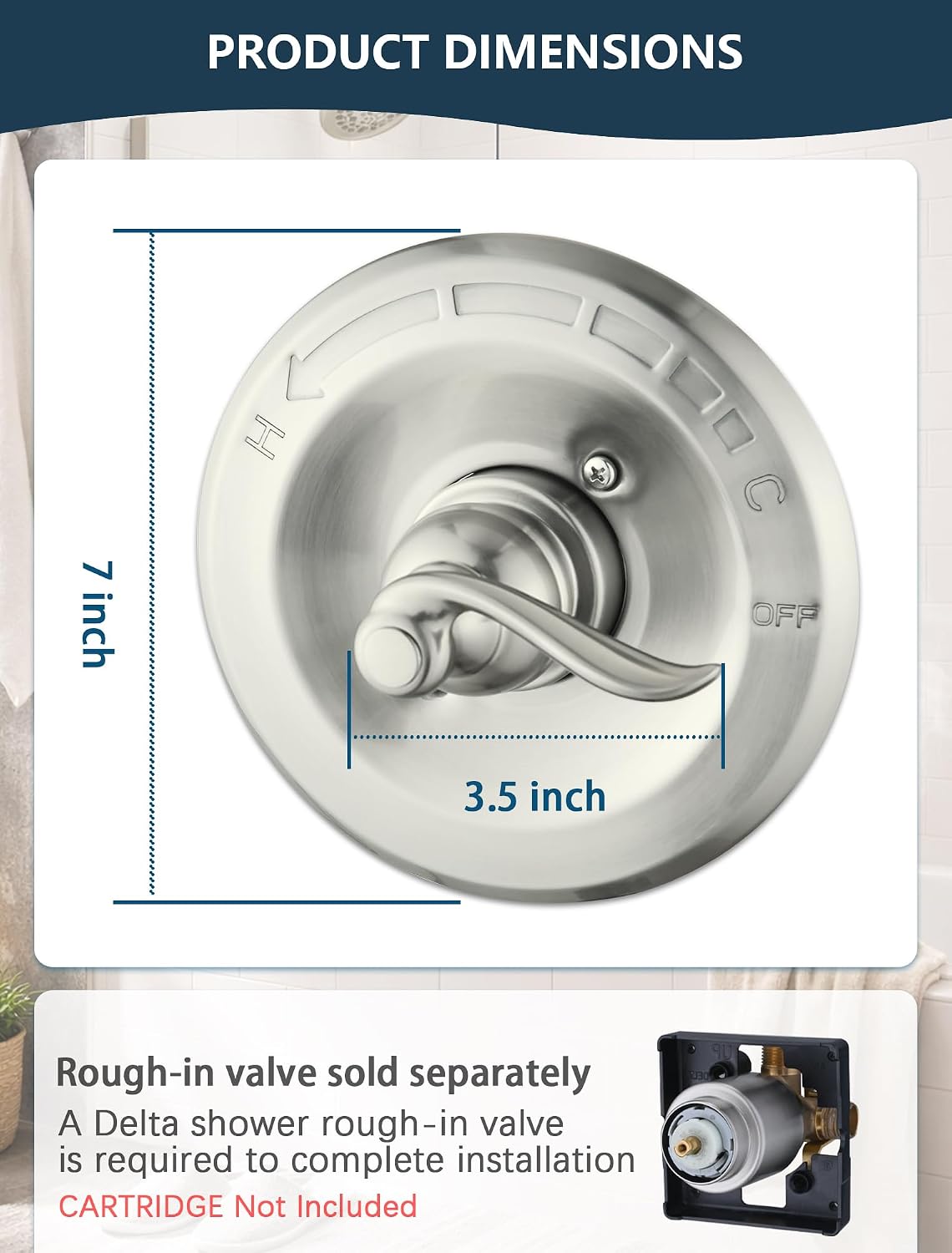Brushed Nickel Shower Handle Replacement for Delta Classic 13/14 Series Single-Function Shower Trim Kit, Metal Shower Valve Plate and Handle Set (Trim Only)