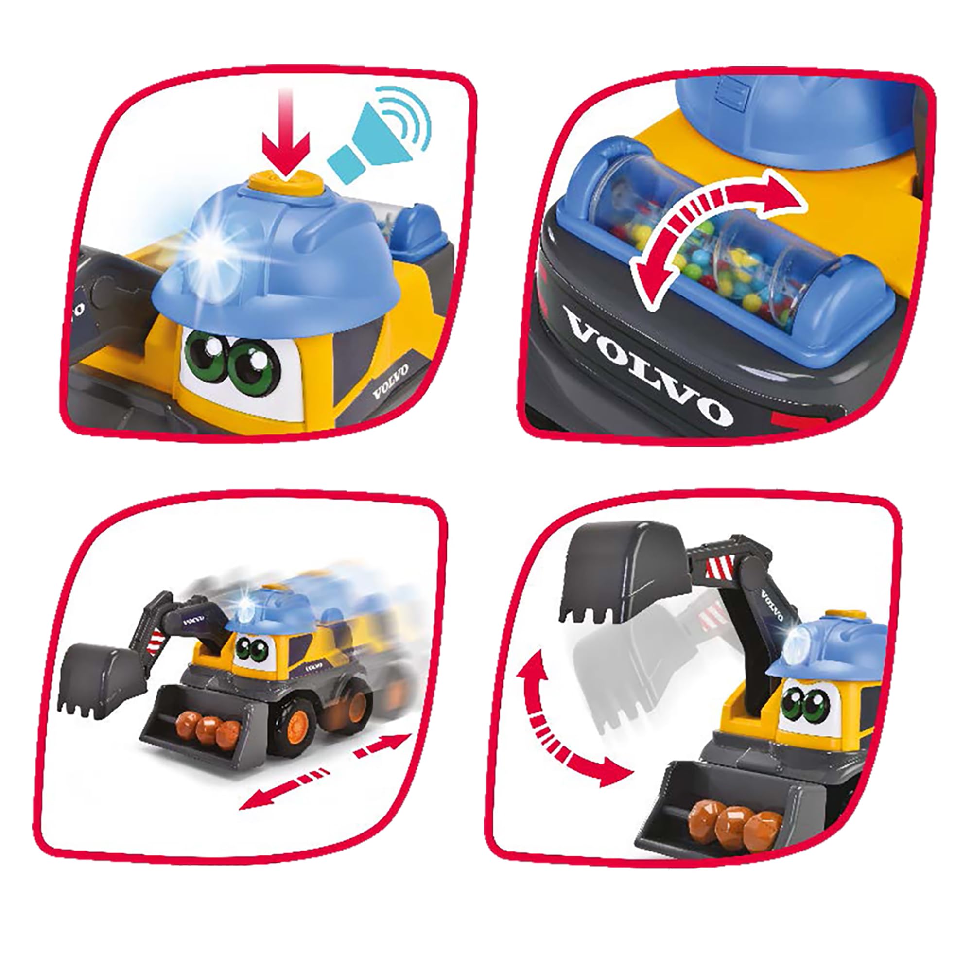 Dickie ABC - Danny Digger - Véhicule Pelleteuse (25 cm) pour Enfants à partir de 2 Ans - Véhicule Volvo motorisé pour travaux avec Bras Pelleteuse Mobile, Fonctions Jouet, lumière et Son (204114013)