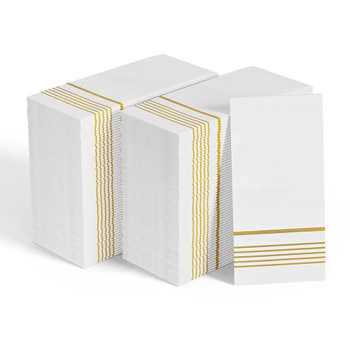 600 Gold Disposable 3 Ply Paper Dinner Napkins, Guest Hand