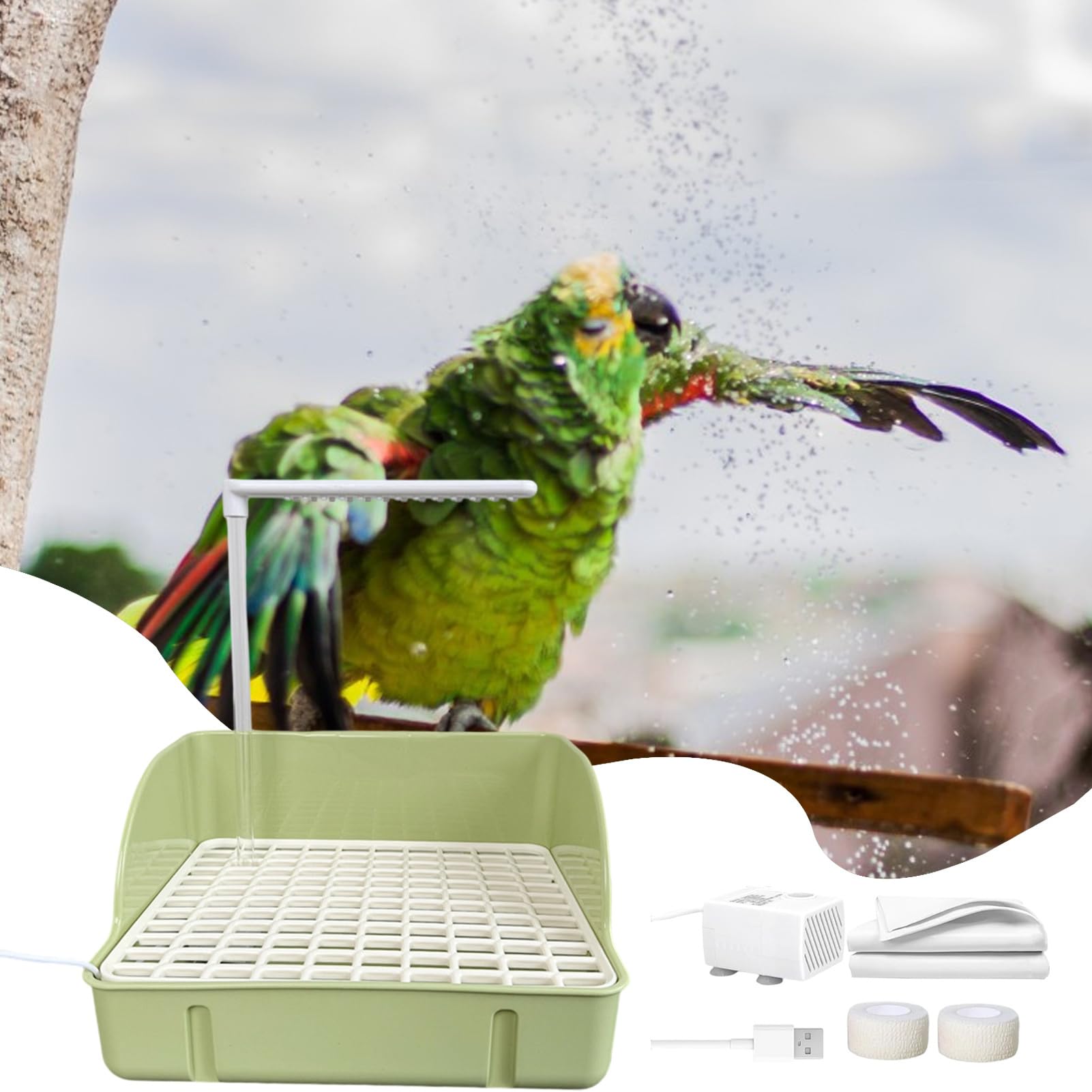 Generisch Abbeveratoio per con effetto doccia, vasca automatica | per con pompa, spaziosa vasca da bagno per pappagalli, parrocchetti, pappagallini, fringuelli e aras, per