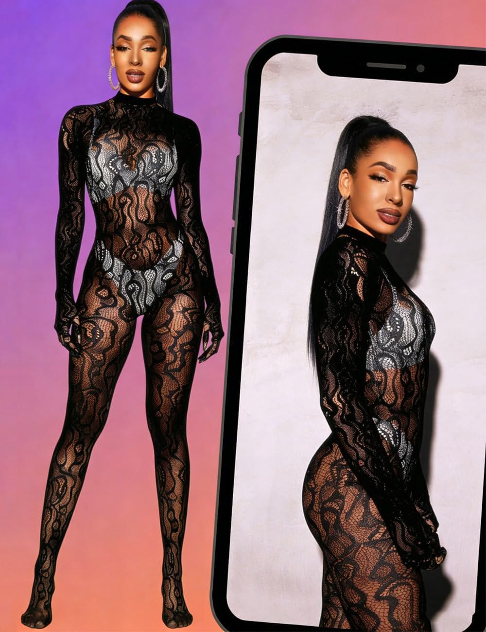 Women Sexy Lace Leopard Jumpsuit, Fishnet Bodysuit Glow Party Club, Mesh Full Body Stocking Rave Outfits