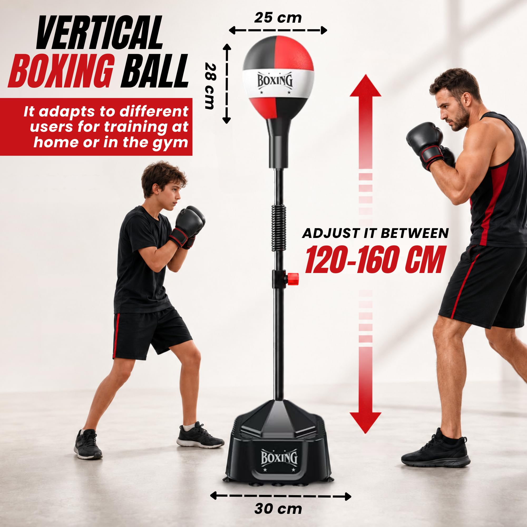 Ballon de Boxe avec Hauteur Réglable, Sac de Frappe Vertical, Base à Ventouses, Pompe et Tournevis Inclus