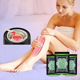 Wax Beads for Hair Removal 10.5oz (300g), Auperwel Hard Wax Beads Beans for Sensitive Skin Brazilian Waxing, Face, Bikini, Eyebrow, Legs, Painless for Women Men, 3 packs Kit with 10 Sticks