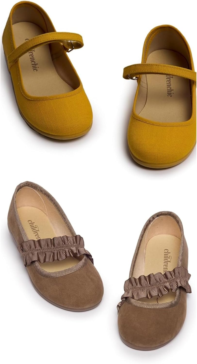 Childrenchic Mary Jane Shoes for Girls – Classic & Comfortable Dress Shoes for Toddlers & Kids – Perfect Flats for School, Play, and Special Occasions – Mustard & Camel Size 6 Toddler