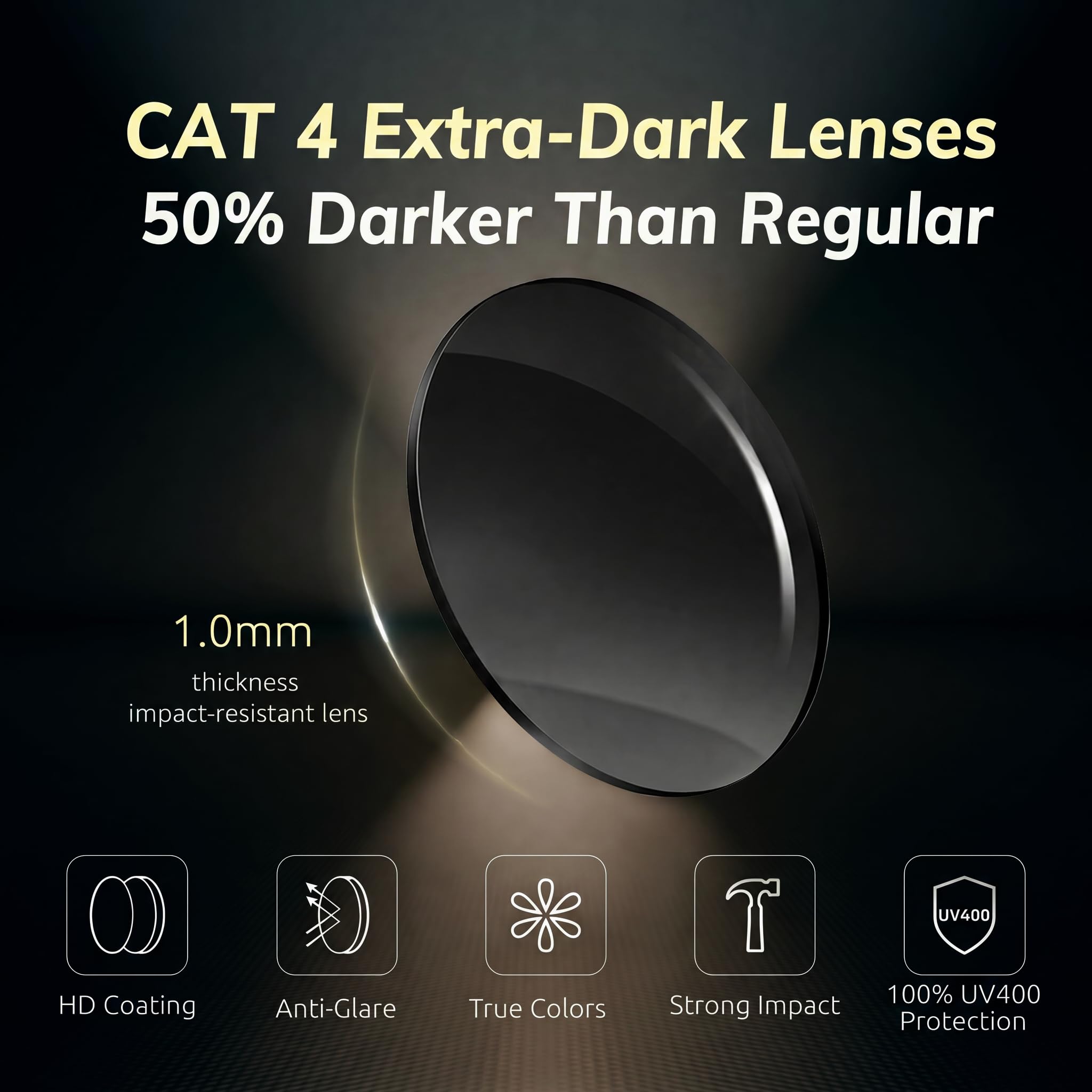 Bloomoak Occhiali da sole CAT 4 Super Extra Dark 2% VLT | UV 400 | Per fotofobia e OPS occhi e sensibilità alla luce | Avvolgenti con protezione laterale per uomo