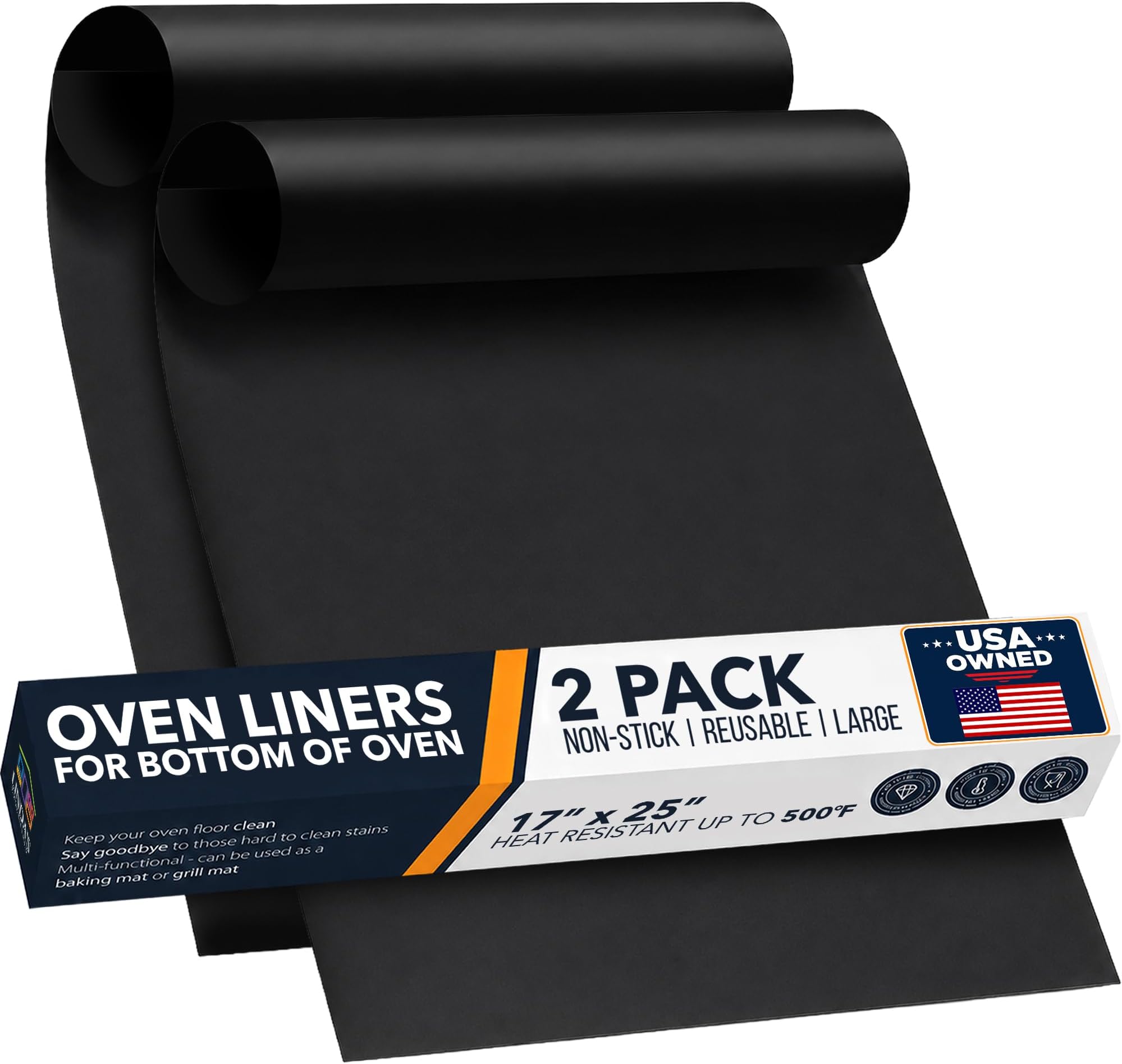 Oven Liners for Bottom of Oven - 2 Pack Large Heavy Duty Mats, 17”x25” Non-Stick Reusable Liner for Electric, Gas, Toaster Ovens, Grills - BPA & PFOA Free Kitchen Accessory to Keep Oven Clean (Black)