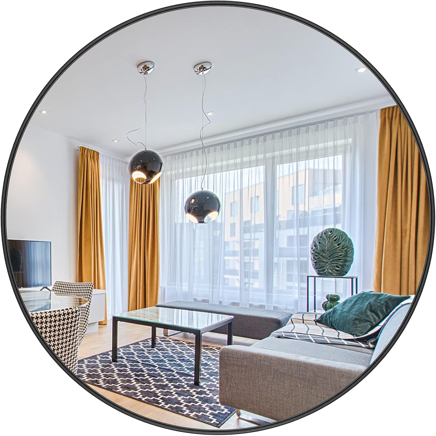 Round Mirror 28 Inch Black Bathroom Wall Mirror Thin Framed Brushed with Z-Bar Hanger, Big Circle Mirror Vanity Mirror Coated for Entryways, Living Room