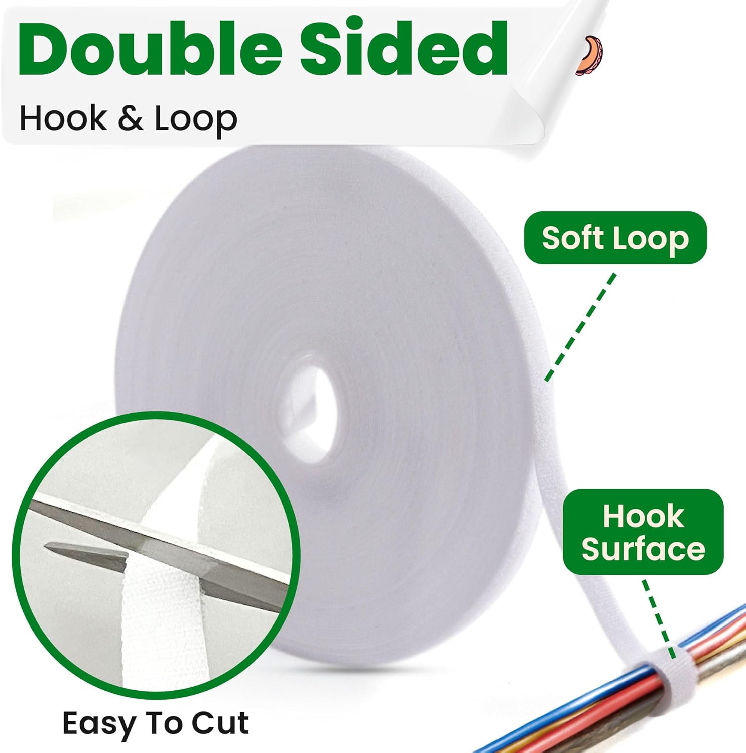 ECOHomes Bundle - 1/2 Inch by 180 FT Cable Ties Wrap + 72 FT by 1/2 Inch Hook Loop Adhesive Tape